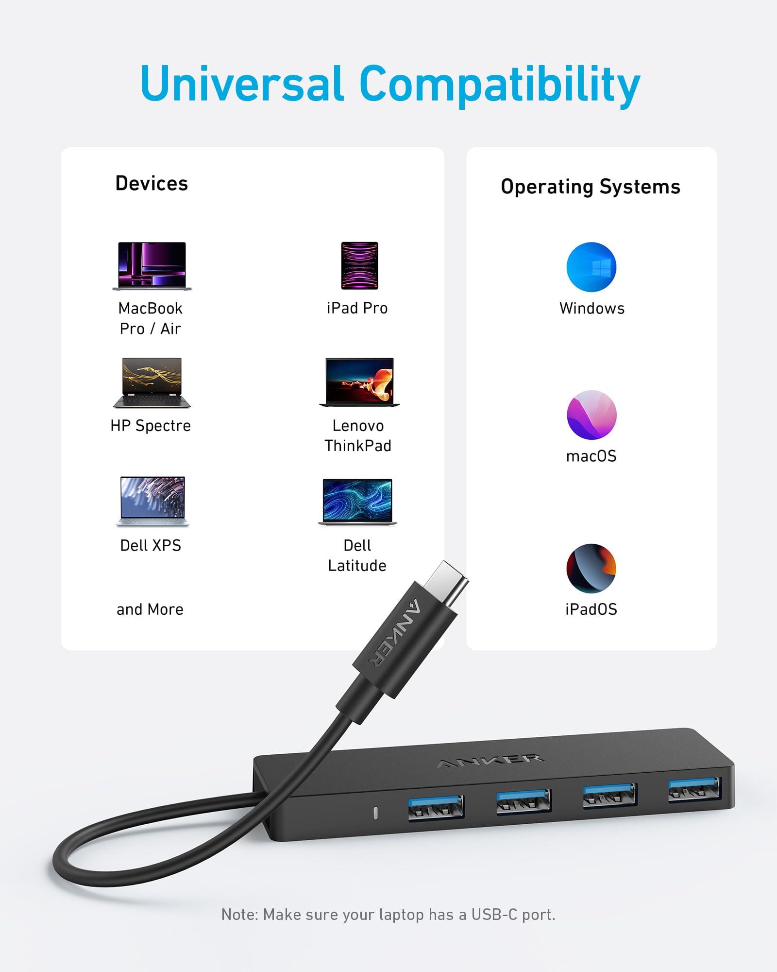 Anker 4-Port USB 3.0 Hub with 5Gbps Data Transfer, Ultra-Slim USB-C Connector Hub, for MacBook, iMac, Surface, Mobile HDD, and More (2 ft USB-C Connector, Charging Not Supported) - Image 6