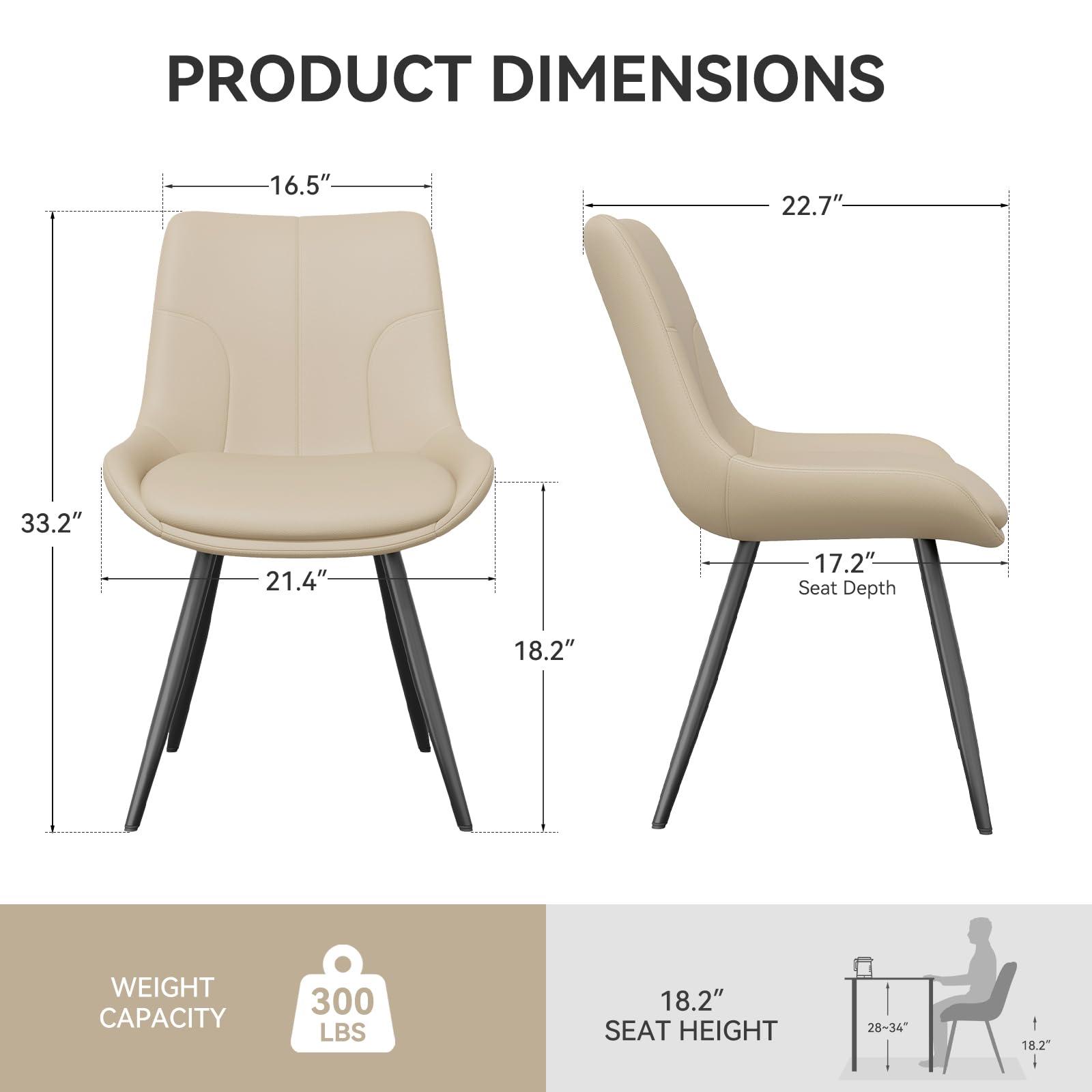 Daluvenix Upholstered Dining Chairs Set of 4, Modern Faux Leather Dining Room Chairs with Thick Cushion and Metal Legs, Kitchen Chairs with Back for Dining Room, Khaki - Image 2