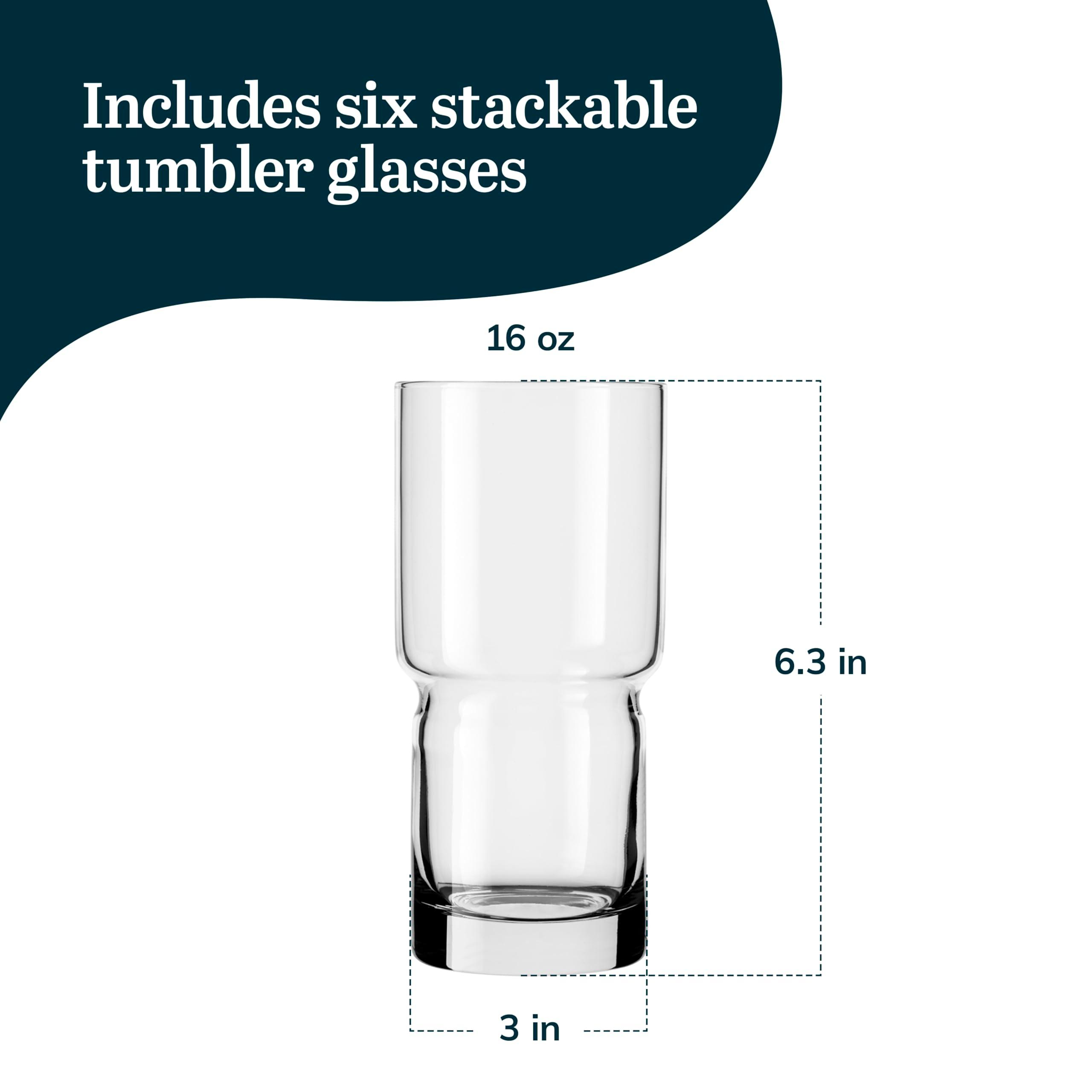 Libbey Newton Tumbler Drinking Glasses, Stackable, Tall Drinking Glasses Set of 6, 16 oz Glasses Drinking Set for Holidays, Birthdays, and More - Image 3