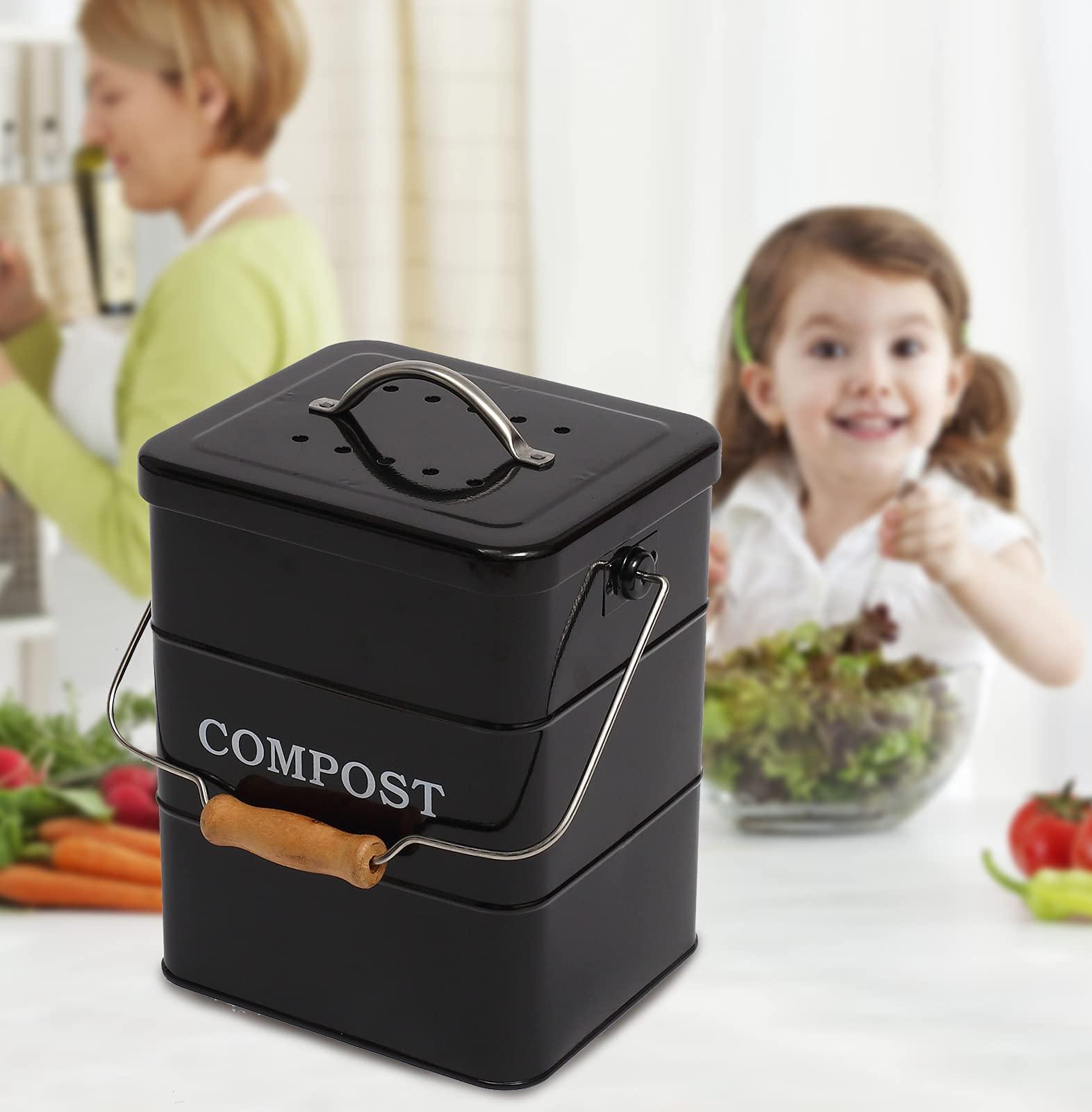 ayacatz Stainless Steel Compost Bin for Kitchen Countertop Compost Bin，1 Gallon, Kitchen Trash Can -Includes Charcoal Filter，Compost Bucket Kitchen Pail Compost with Lid-Black - Image 5
