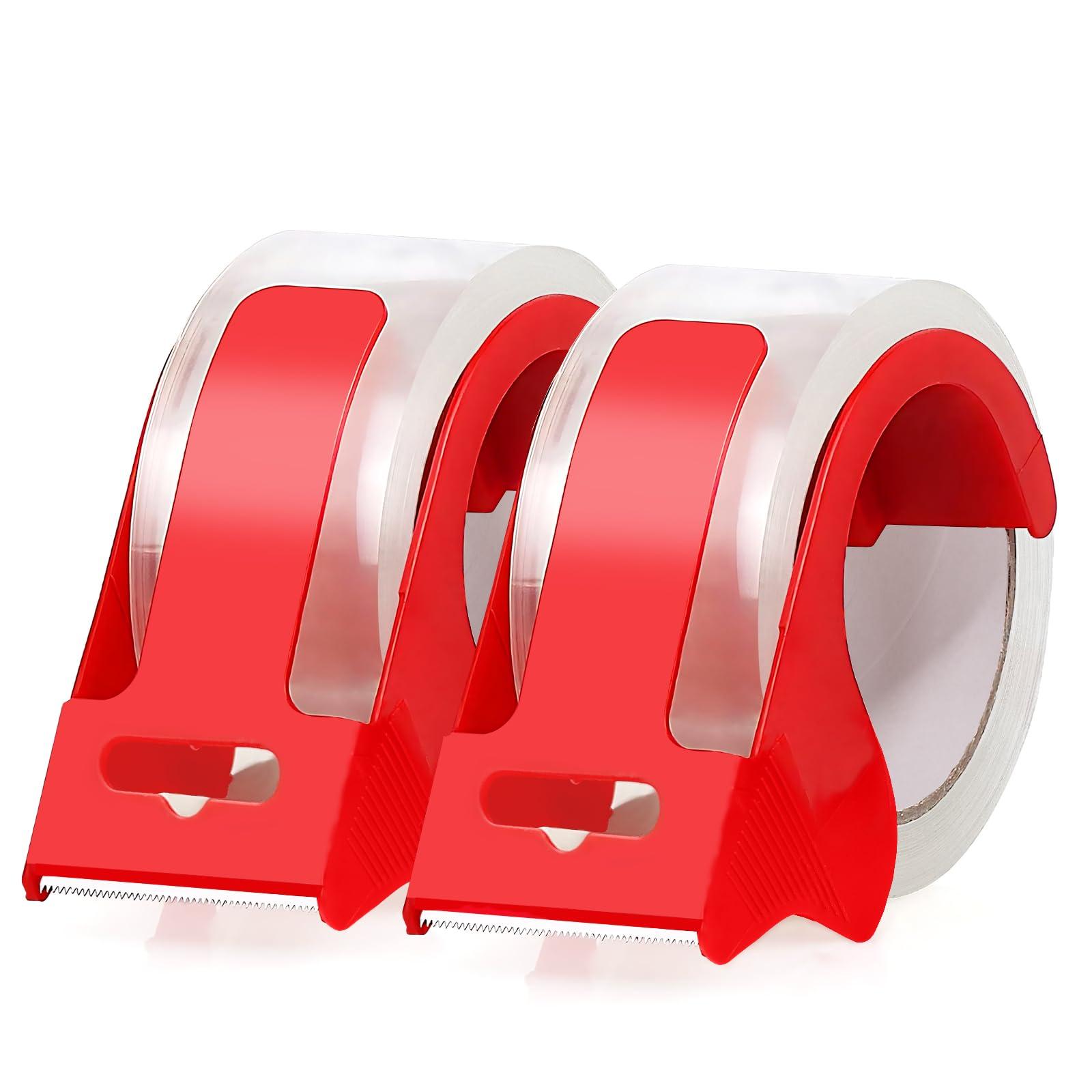 2 Rolls Clear Packing Tape with 2 refillable Dispenser, Heavy Duty Packaging Tape 1.88 Inches x 55 Yards, Strong Adhesive Packaging Tape for Moving Boxes, Shipping, Mailing, Office and Storage