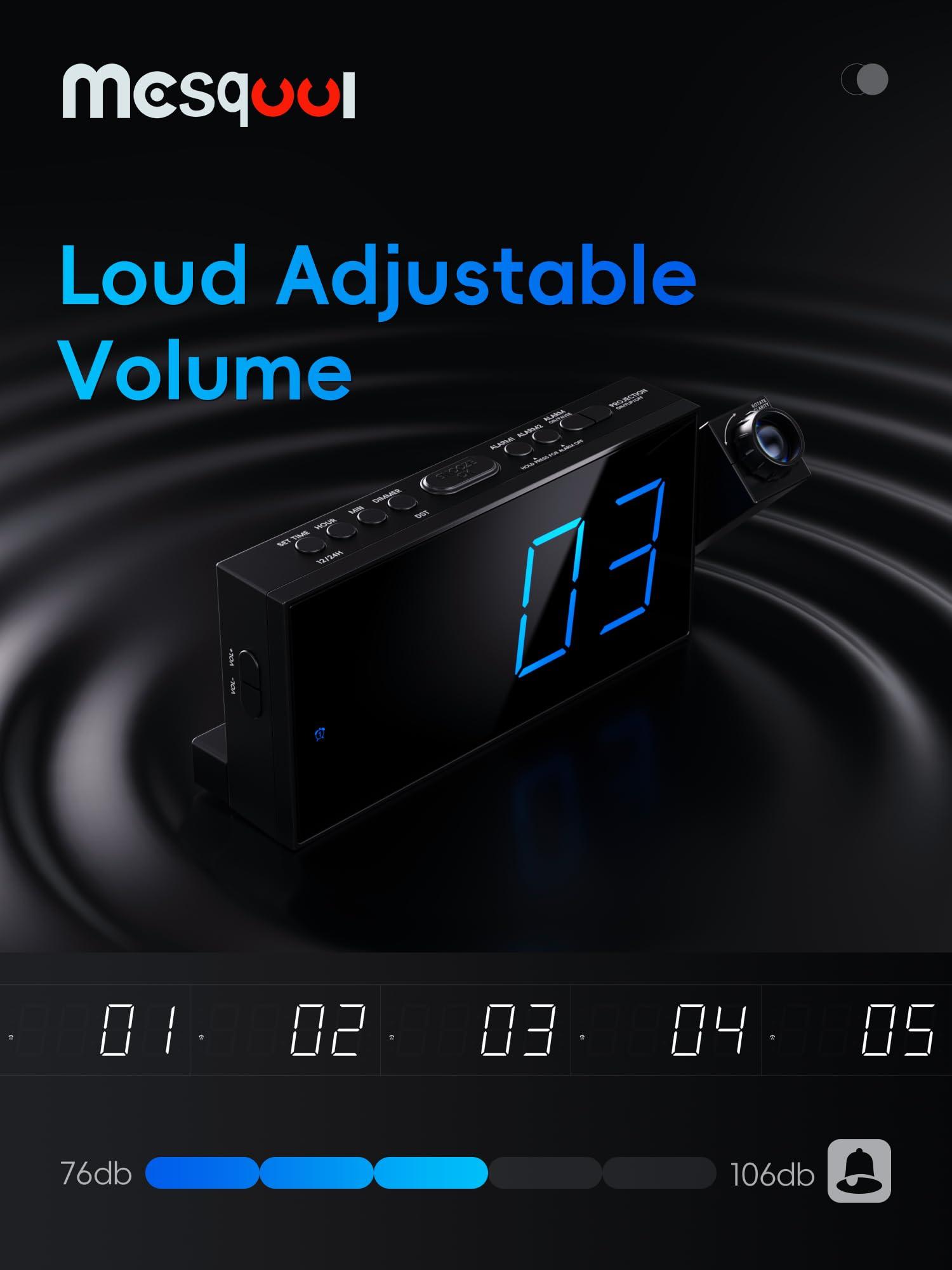 Digital Projection Alarm Clocks for Bedrooms - Large LED Display, 180° Rotatable Projector, 5-Level Dimmer,USB Charger,Battery Backup,Loud Dual Alarms for Kids Elderly,Heavy Sleepers,Snooze,12/24H,DST - Image 5