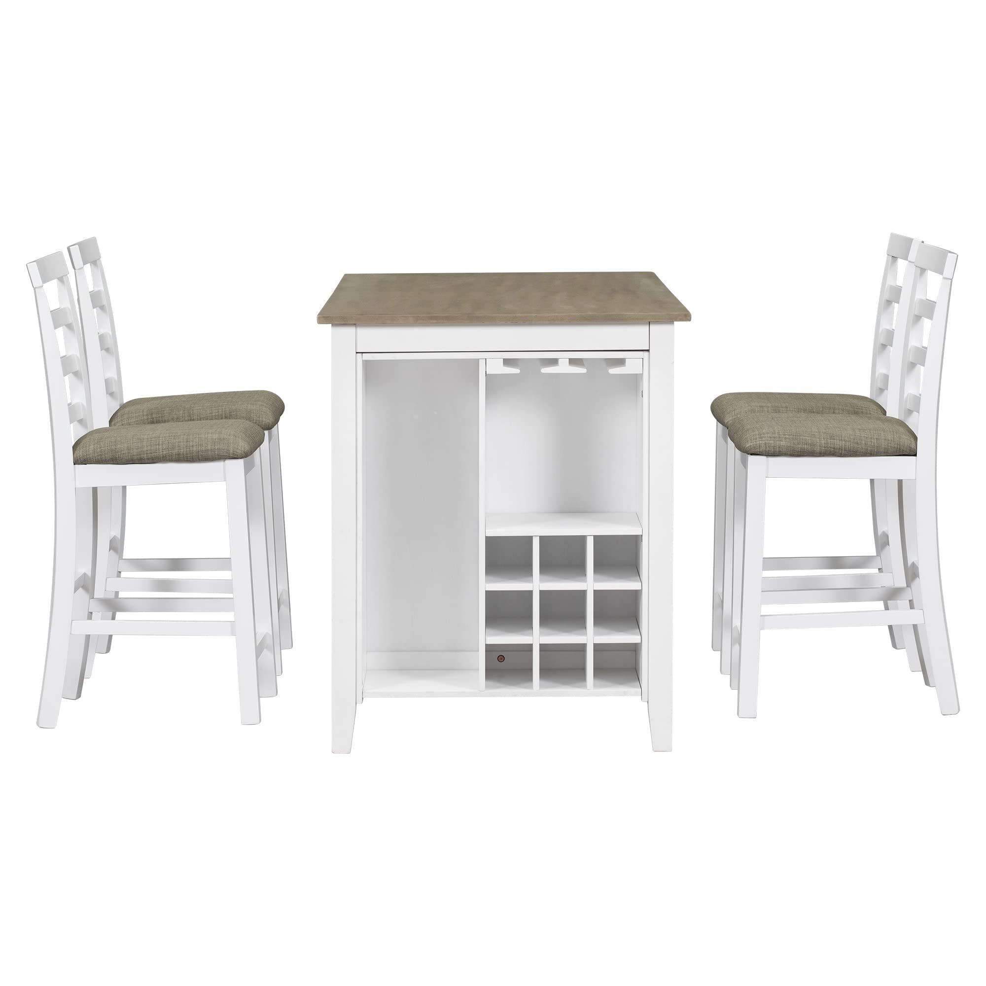 LUMISOL Farmhouse Rustic Kitchen Dining Room Table Set with Chairs for Small Space Table with Wine Rack and Wineglass Holder and Upholstered Chair with Highback, 5 Piece Dining Table Set - Image 4
