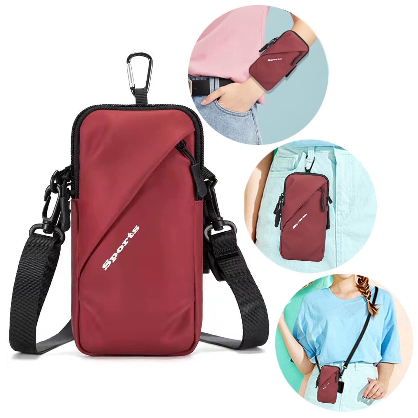 Prime Comfort Cell Phone Holder, Small Crossbody Shoulder Holsters Bag with Arm Band, Fits iPhone and Android, Use for Running, Walking, Hiking & Biking (6.7 Inches, Red)