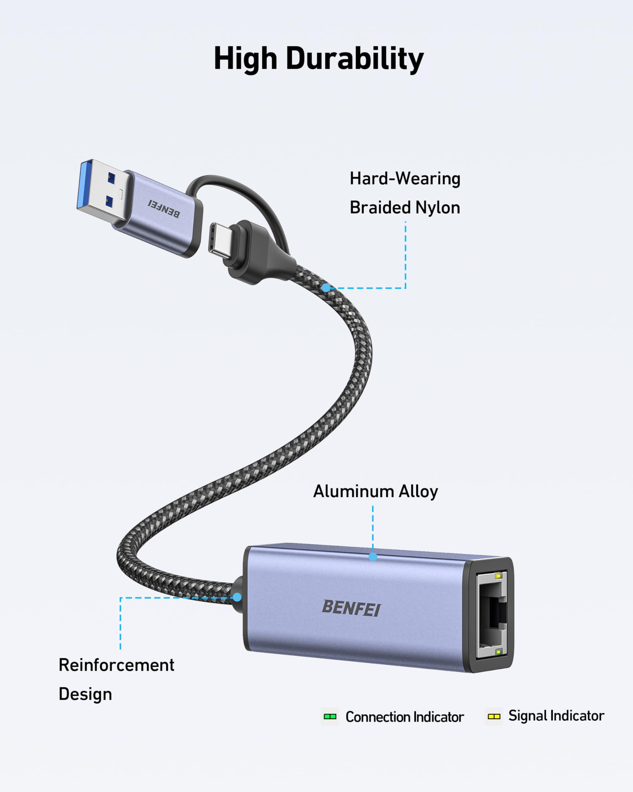 BENFEI USB 3.0 to Ethernet Adapter, USB C to RJ45 Gigabit LAN (1000Mbps) Network Adapter, Compatible with MacBook/Pro/Air, Surface Pro, Windows 11/10/8/7, Mac OS [Aluminium Shell&Nylon Cable] - Image 9