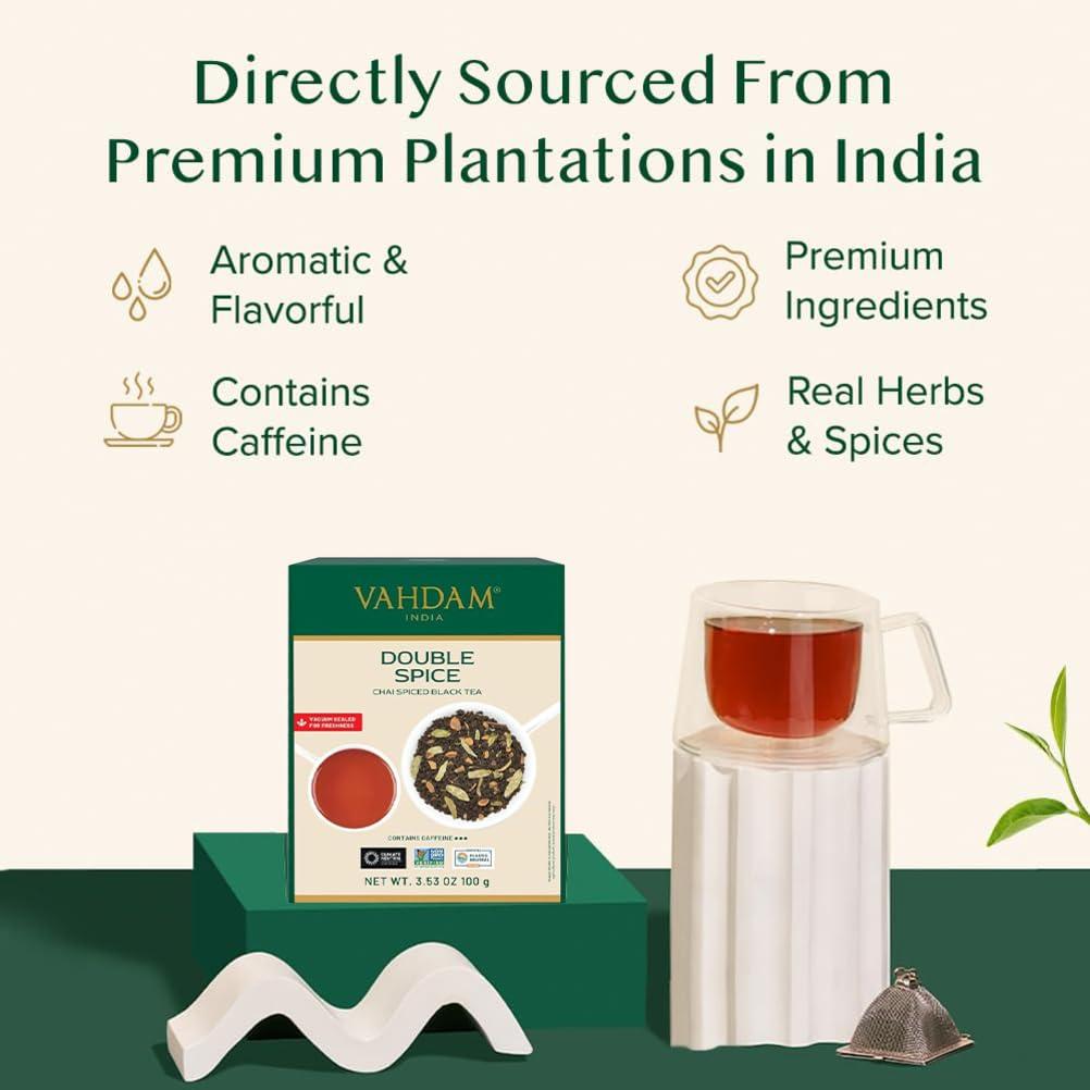 VAHDAM, Double Spice Masala Chai Tea (50+ Cups, 3.53oz) Strong, Robust & Spicy Blend - Black Tea CTC, Cardamom, Cinnamon, Cloves & Black Pepper | Pure Unblended Loose Leaf Tea | Vacuum Sealed - Image 5