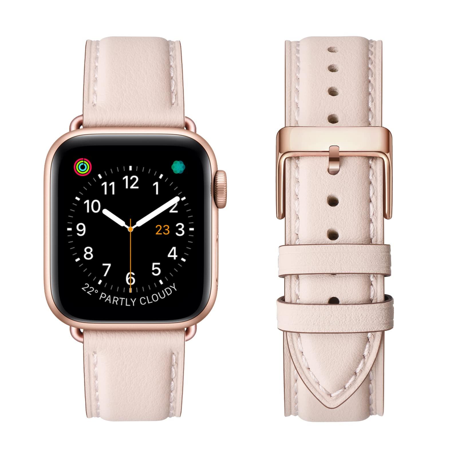 OMIU Leather Bands Compatible with Apple Watch Band 38mm 40mm 41mm 42mm 44mm 45mm 46mm 49mm, Genuine Leather Wristband Starp for iWatch SE Series 10 9 8 7 6 5 4 3 2 1 Ultra for Women Men