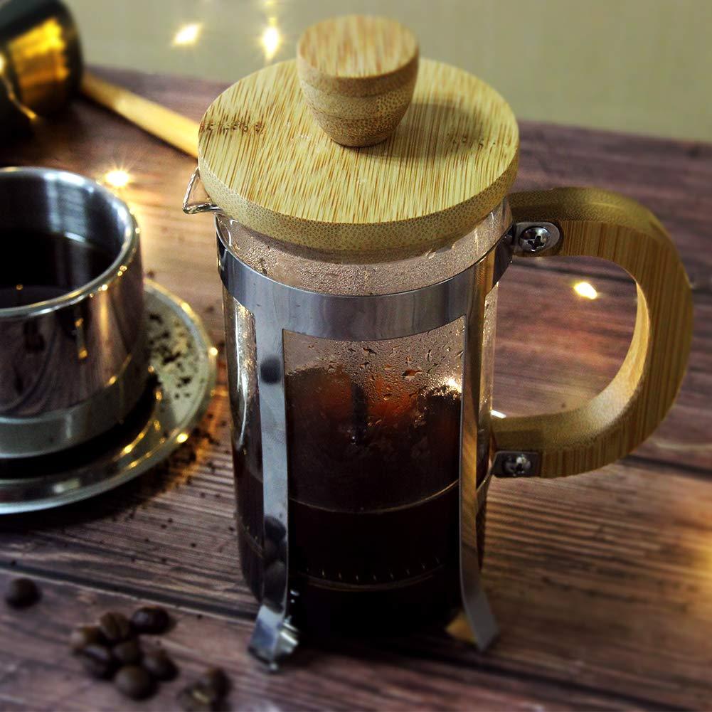 Sivaphe 12 oz French Press Coffee/Tea Maker Single Cup Espresso Press Stainless Steel Filter 0.35L High Borosilicate Carafe Durable Bamboo Handle Small Coffee Maker - Image 8