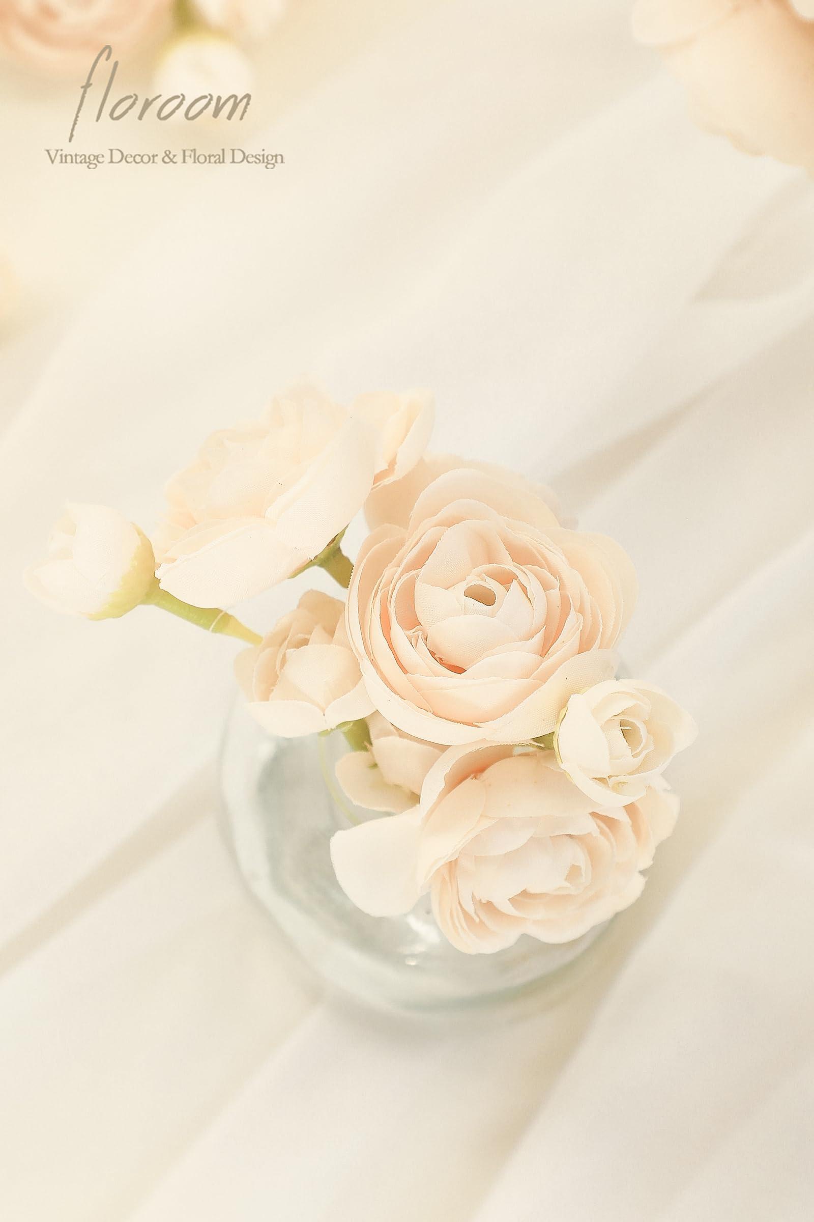 Floroom Ranunculus Artificial Flowers 18 Pcs Champagne Faux Silk Mini Ranunculus Bulk Fake Wedding Filler Flowers for DIY Cream Bouquets, Centerpieces, Bridal Shower Decorations & Arrangements - Image 5