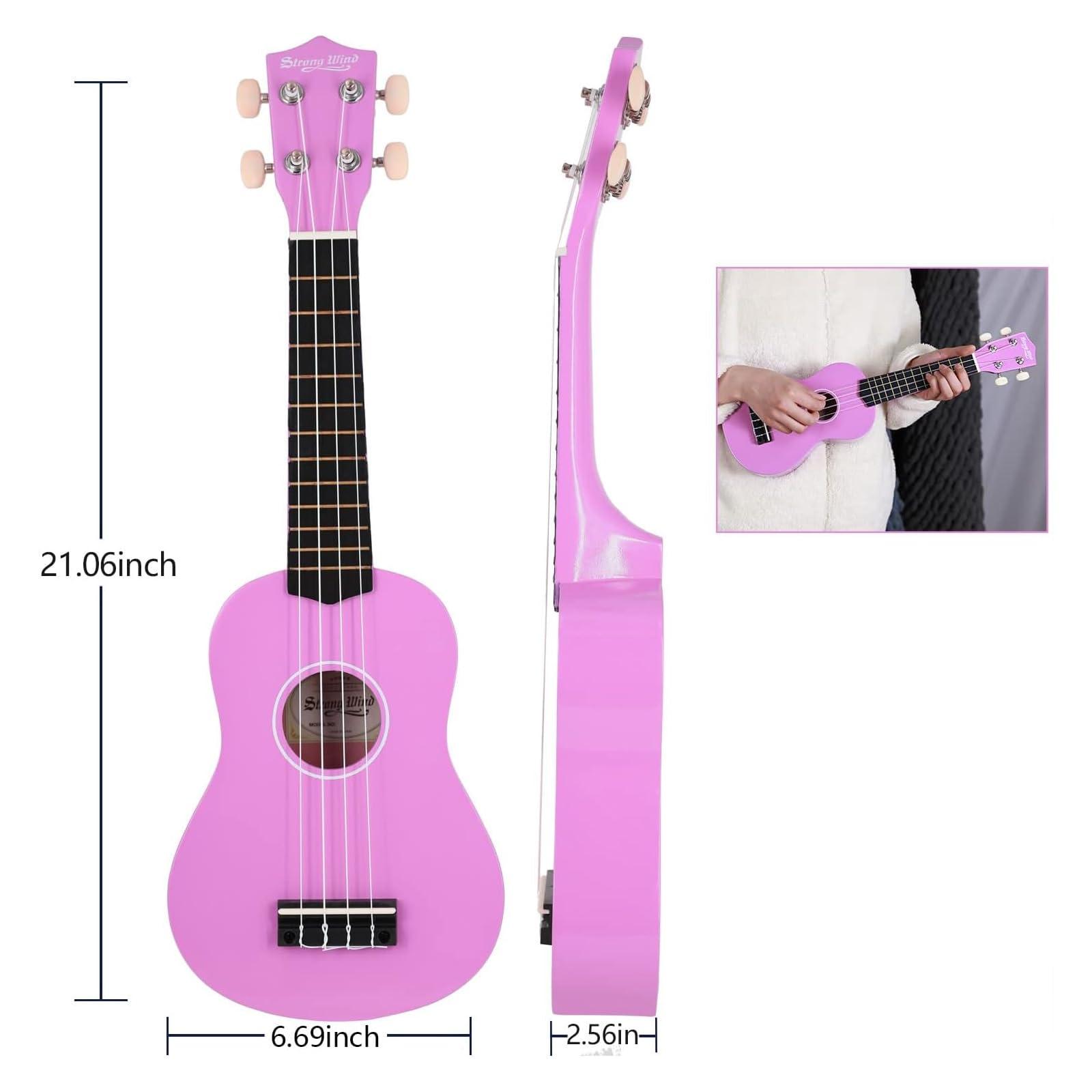 Strong Wind Soprano Ukulele 21 Inch Basswood Ukeleles for Beginners Four Strings Hawaiian Guitar Ukulele for Adults Teenagers, Purple - Image 3