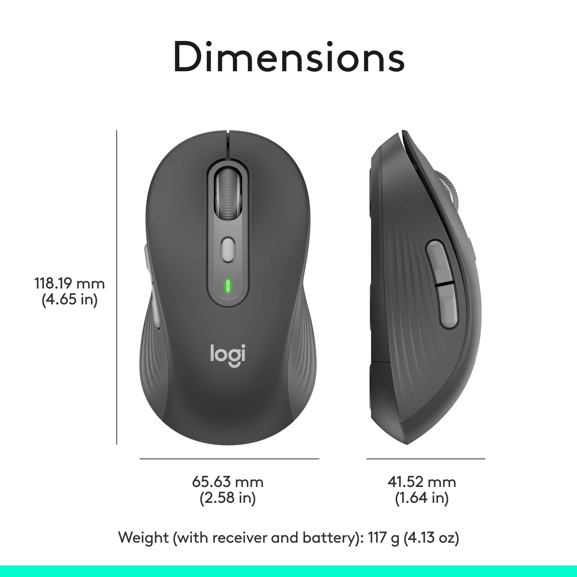 Logitech Signature Plus M750 L Wireless Mouse - for Large Hands, SmartWheel, Bluetooth, Multi Device, 24-Month Battery, Silent Clicks, Customizable Side Buttons, Contoured Shape - Graphite - Image 9