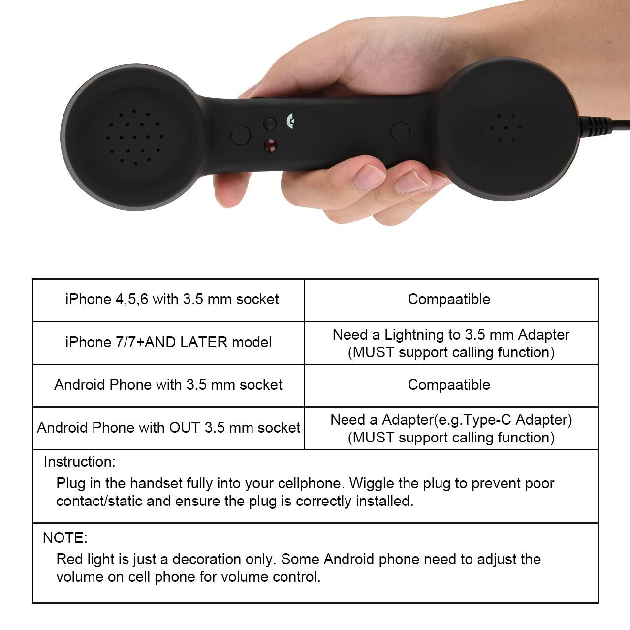 Cosmos Retro Handset Cell Phone Receiver MIC Microphone Speaker for Smartphone Cellphone with 3.5 mm Socket, Black Color with Marble Pattern Carrying Bag - Image 5