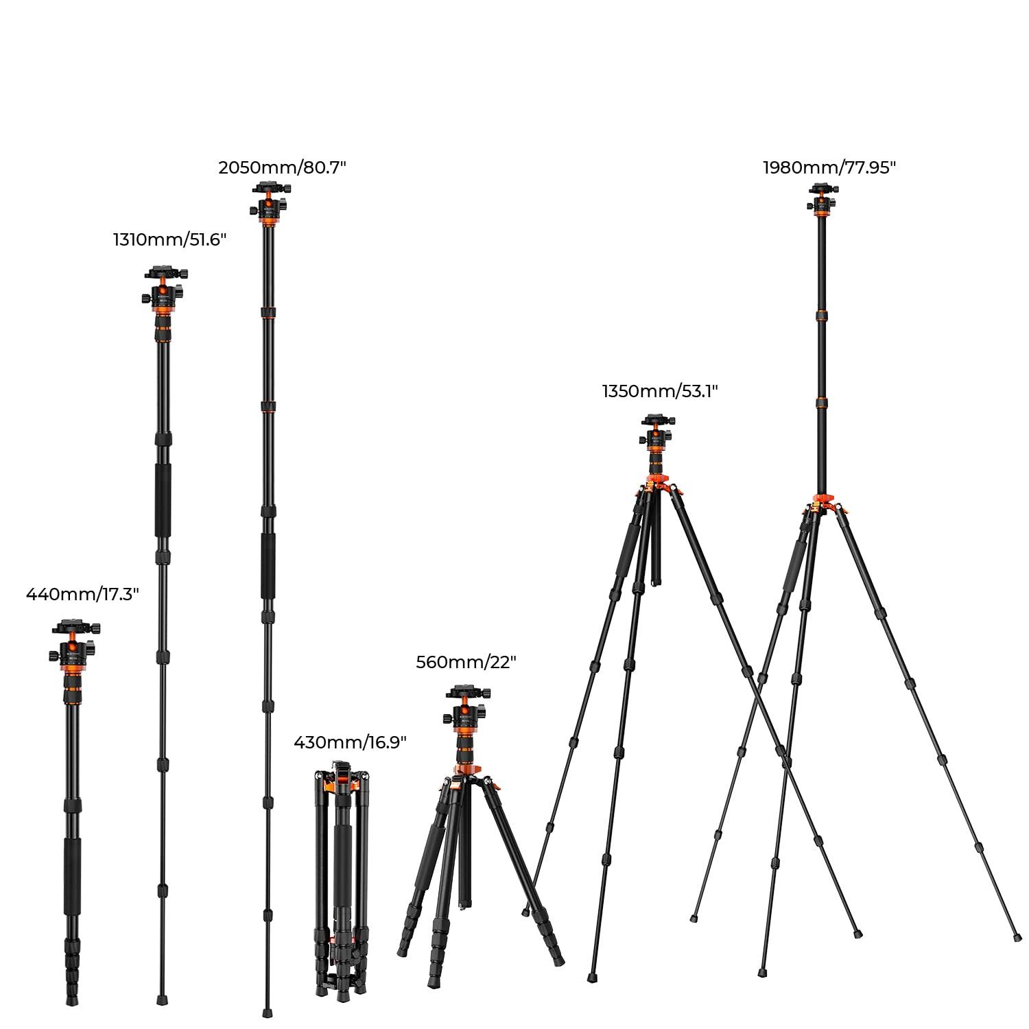 K&F Concept 78 inch/198cm Camera Tripod,3 Sections Central Axis Travel Tripod with 32mm Metal Ball Head Load Capacity 26.4 lbs/12KG for DSLR Cameras Indoor Outdoor Use - Image 6