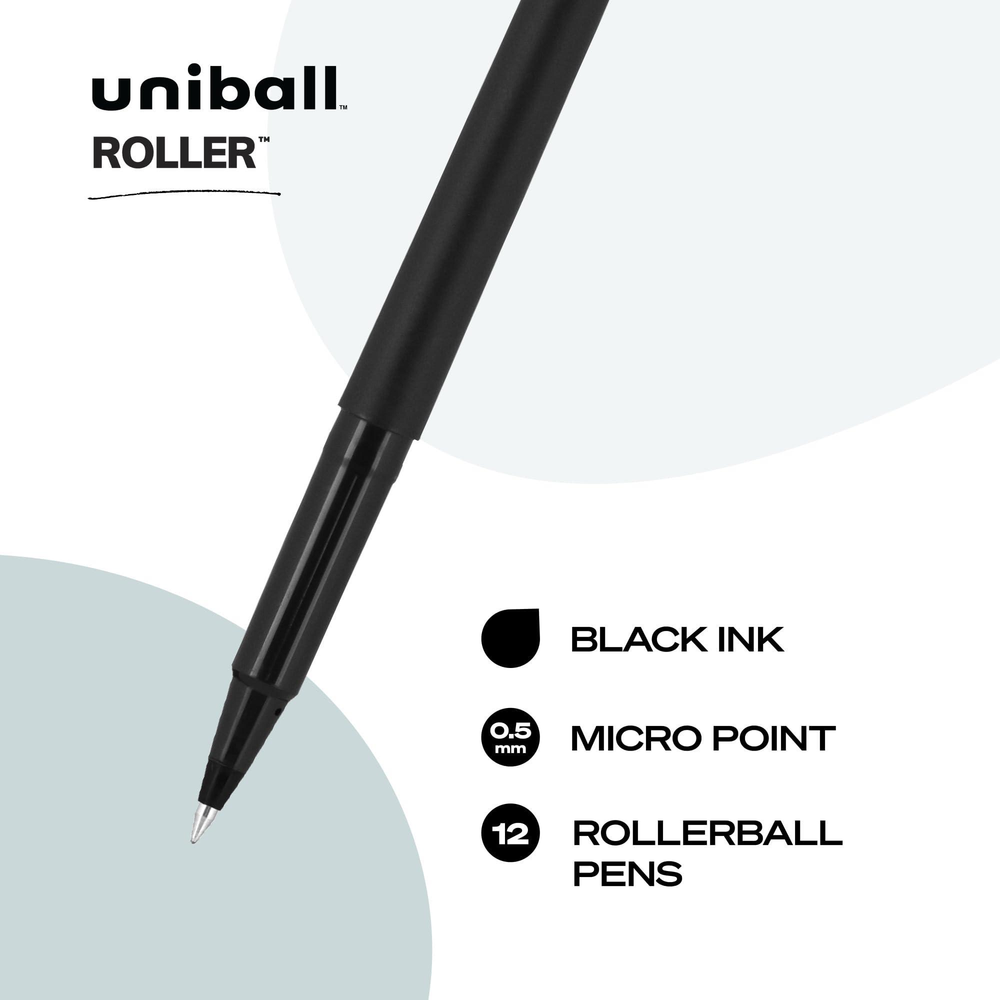 uniball Roller Ball Pen, Stick, Micro 0.5 Mm, Black Ink, Black Matte Barrel, Dozen - Image 3