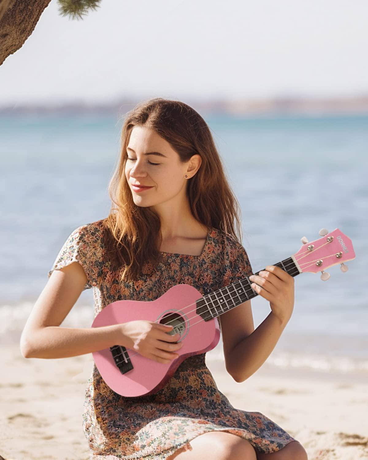 Donner Soprano Ukulele for Beginners 21 Inch Ukelele Starter Bundle Kit with Free Online Lessons Bag Strap String Tuner Picks Cloth Ukalalee Yukalalee (Pink) - Image 6