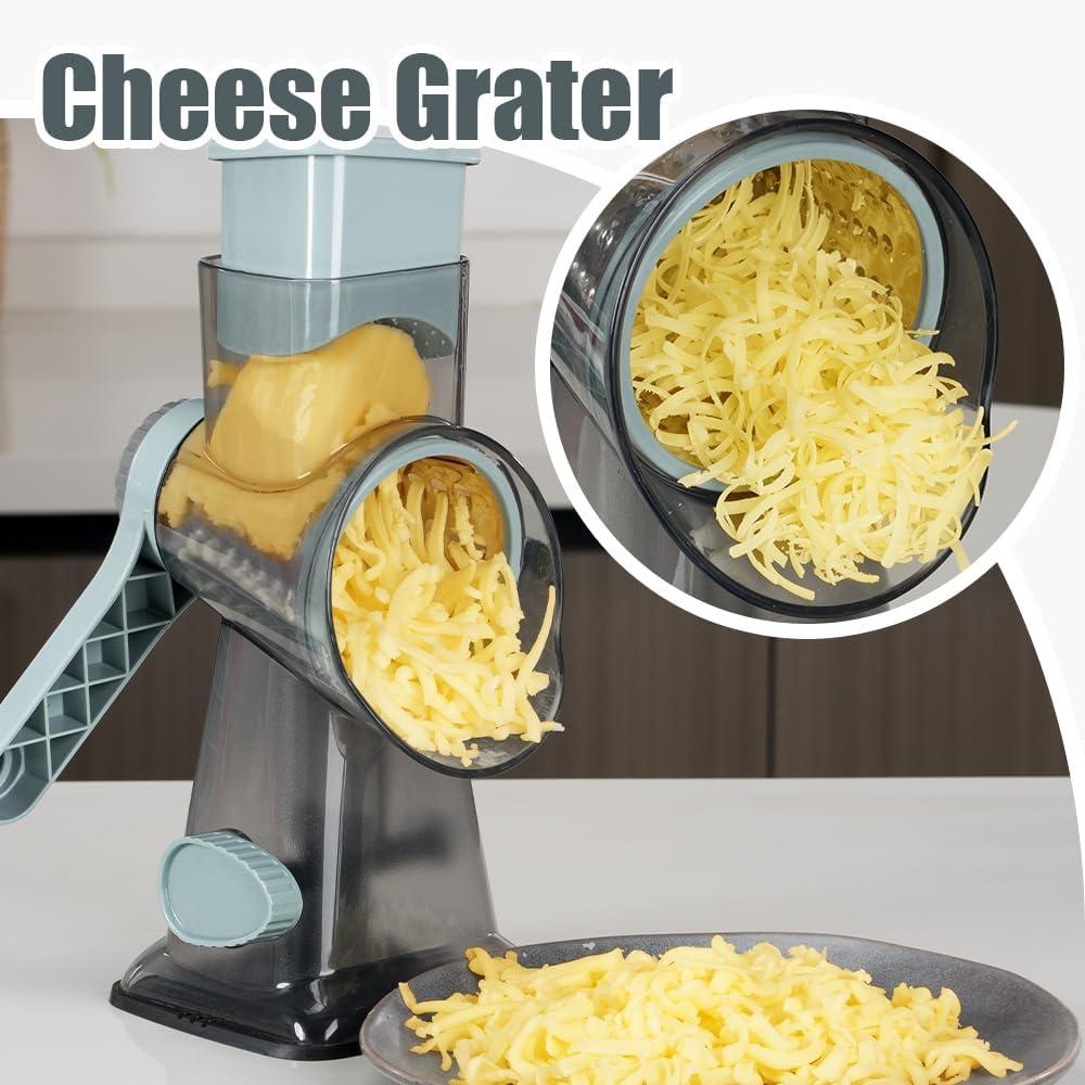 KEOUKE Rotary Cheese Grater Hand Crank Cheese Shredder Vegetable Mandoline Slicer for Kitchen 3 Changeable Blades for Cheese Potato Zucchini Nuts Chocolate - GreyBlue - Image 7