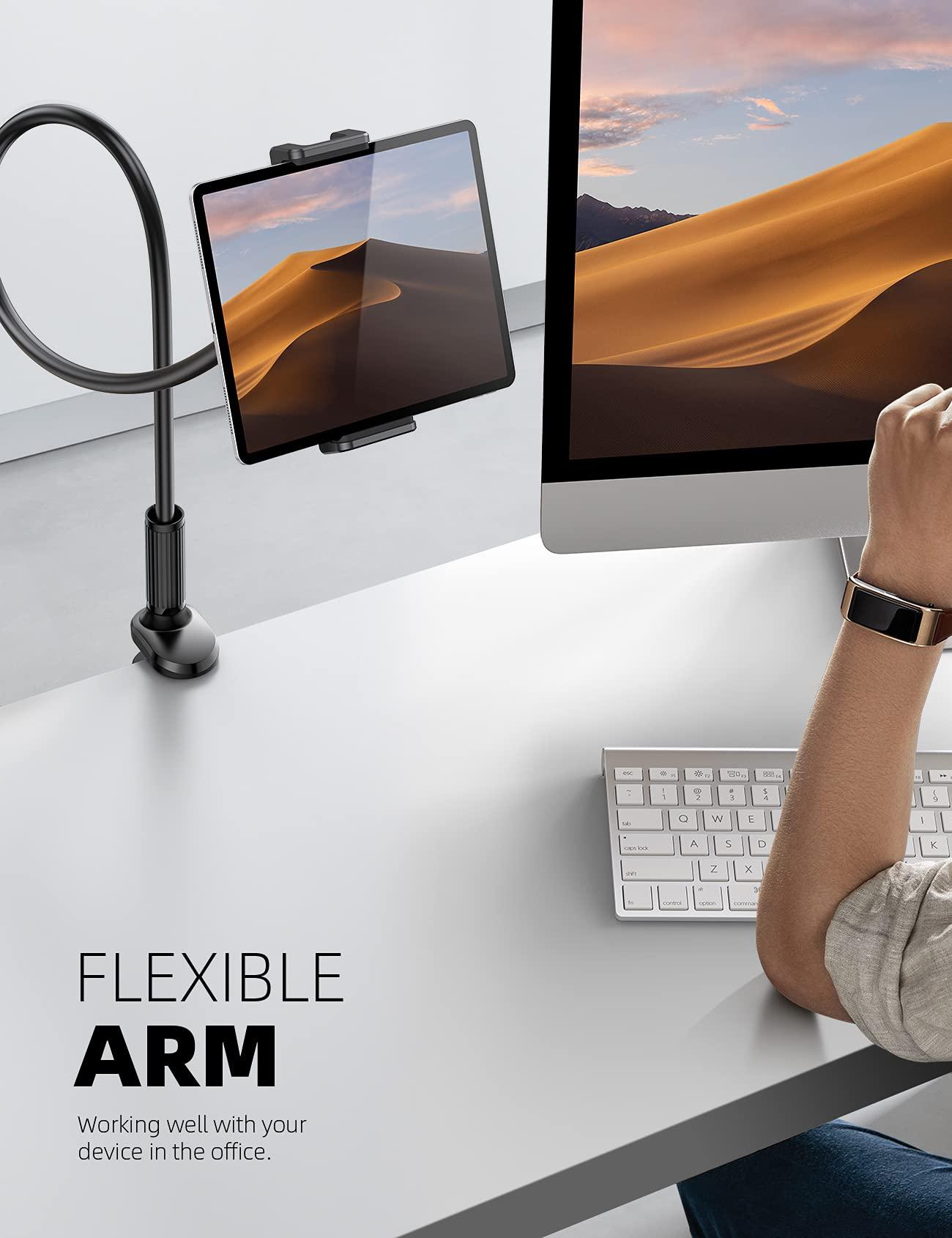 Lamicall Gooseneck Tablet Mount Holder for Bed - Flexible Tablet Arm Clamp for Bed Compatible with Pad Mini 7.9, Air 9.7, Pro 10.5, Kindle, Switch, Galaxy Tabs, More 4.7-11" Device - Black - Image 2