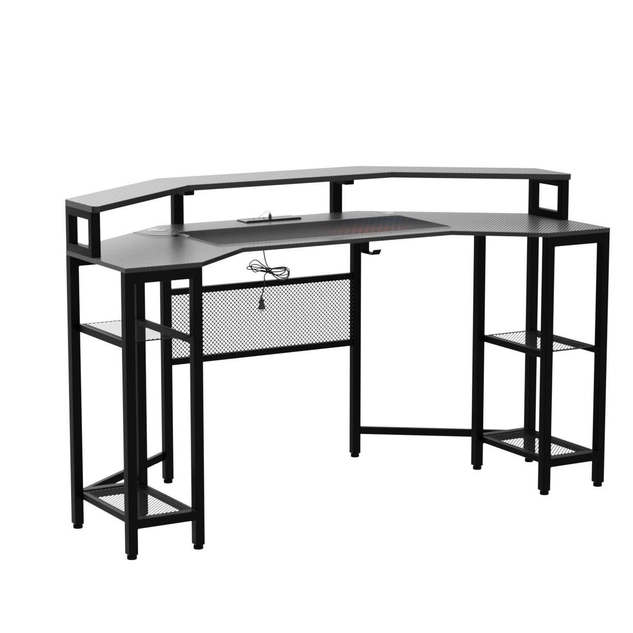 Gyfimoie 63" Computer Desk with Power Outlet & LED Light, Wing-Shaped Gaming Desk with Shelves, Full Monitor Stand,Wireless Charging,RGB Mouse Pad,Headphone Hook, Home Office Desk (Black) - Image 5