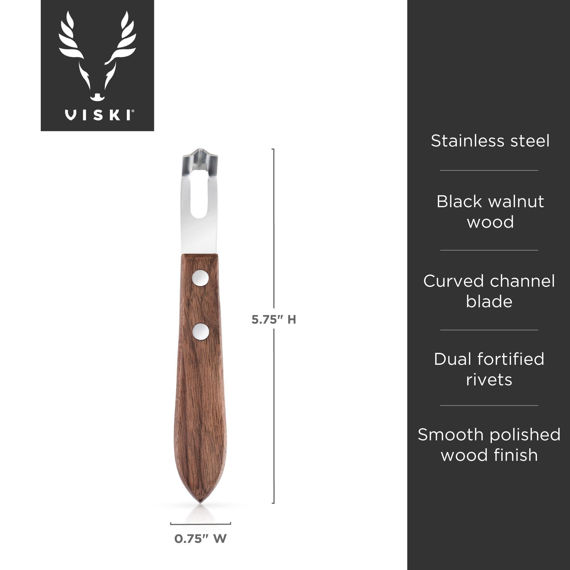 Viski Channel Knife, Citrus Zester and Orange Peeler Tool, Walnut Wood and Stainless Steel Bar Tool for Cocktail Garnishes, Perfect for Home Bars, Craft Cocktails and Bartender Gifts, Set of 1 - Image 3