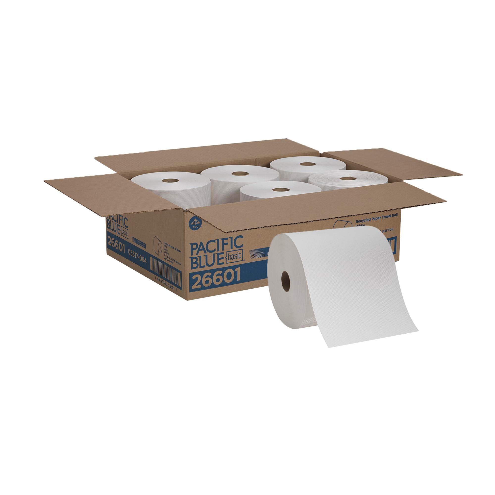 Georgia-Pacific Blue Basic Recycled Paper Towel Rolls (Previously Branded Envision) by PRO , White, 26601, 800 Feet Per Roll, 6 Rolls Per Case