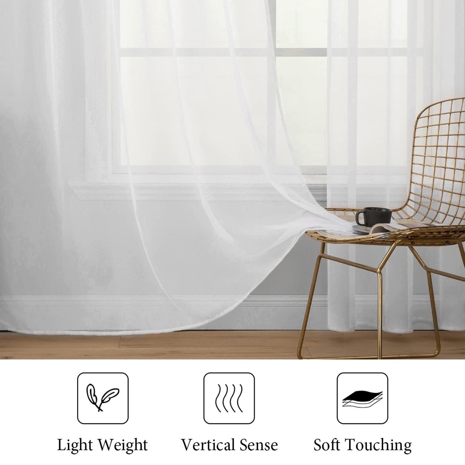 MIULEE 2 Panels Solid Color White Sheer Window Curtains Elegant Window Voile Panels/Drapes/Treatment for Bedroom Living Room (54 X 84 Inches White) - Image 4