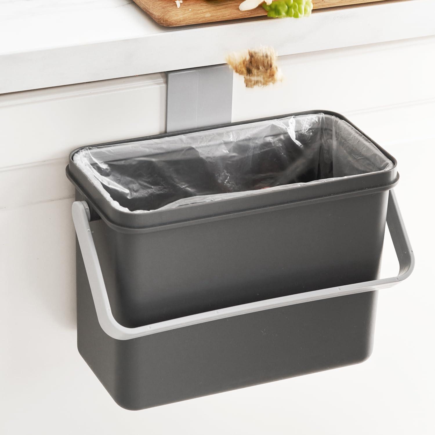 DeHUB Small Food Waste Bin for Kitchen, Home Cafe, Countertop, Under Sink with Auto Lock Lid, Vinyl Holder, Self Adhesive, Water Drainage Inner Basket, 2.5L/0.6 Gal, Grey - Image 6