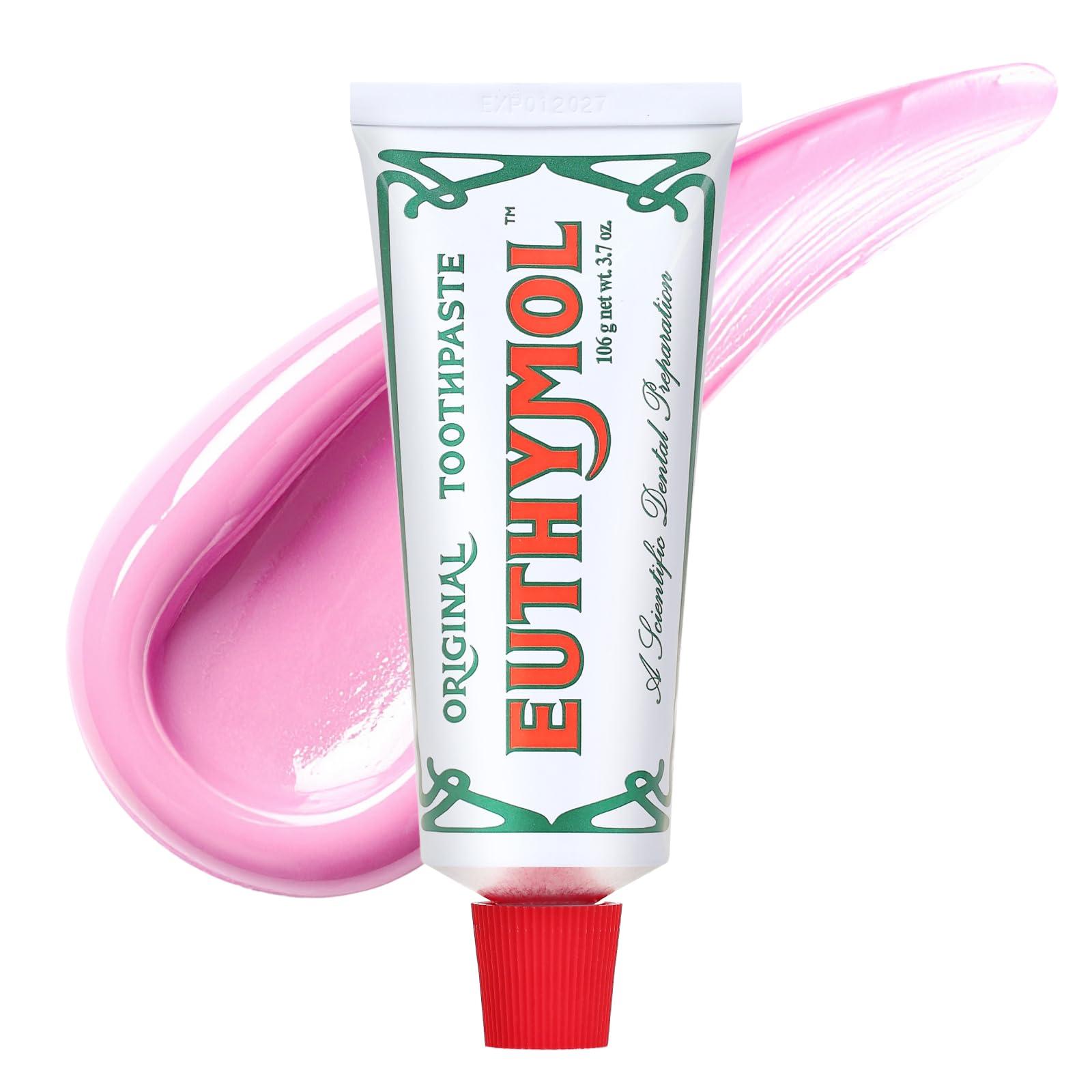 EUTHYMOL Original Pink Toothpaste (3.7fl oz/Pack of 1) - Fluoride-Free Toothpaste for Sensitive Teeth & Gum. Bad Breath, Cavity Prevention, 12-Hour Long Lasting Freshness with Wintergreen