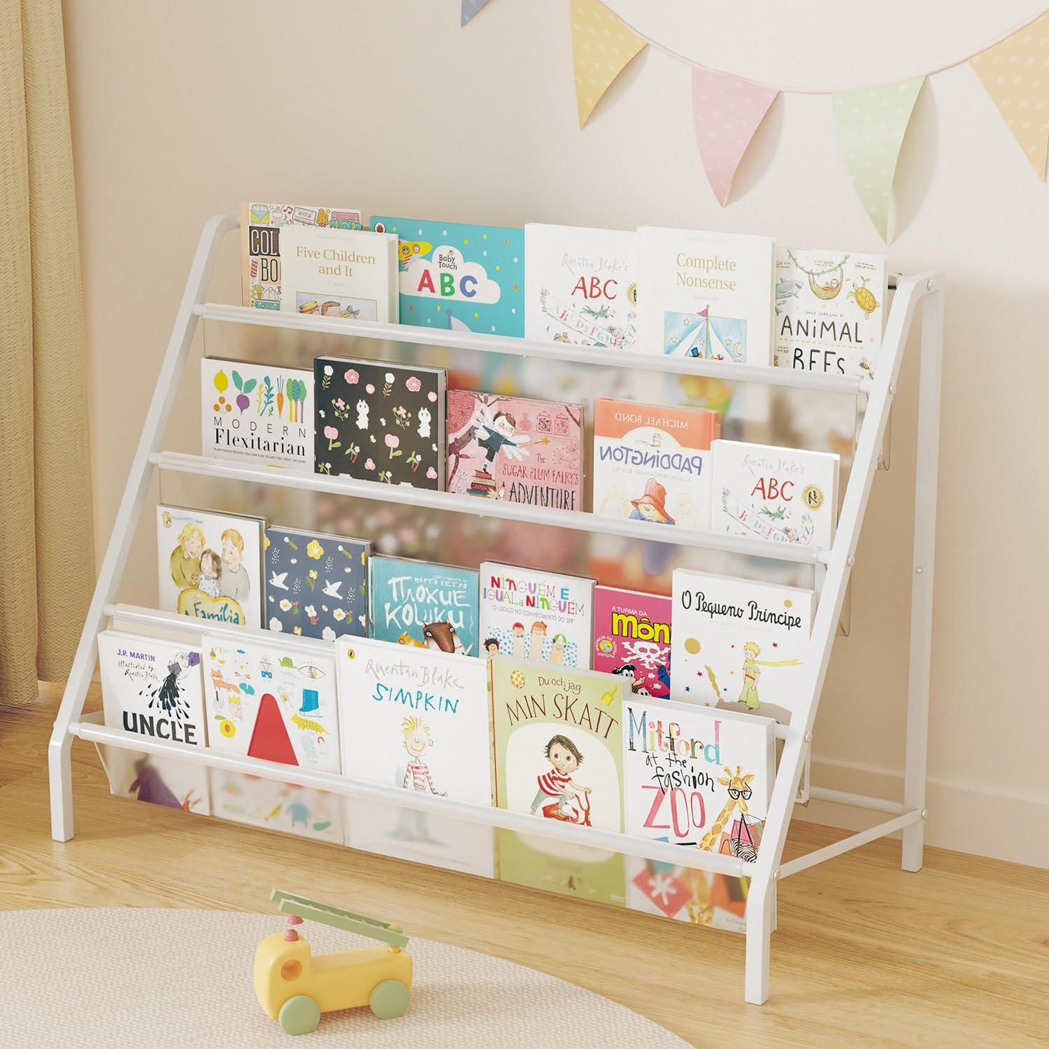 HAVEDAWN High-Transparent 4 Tier Kids Bookshelf, Sturdy Metal Large Size Book Rack Storage for Kids - Toddler Book Shelf Display for Nurasery, Kids Room, Deep Size Bookshelf Hold More Books - Image 2