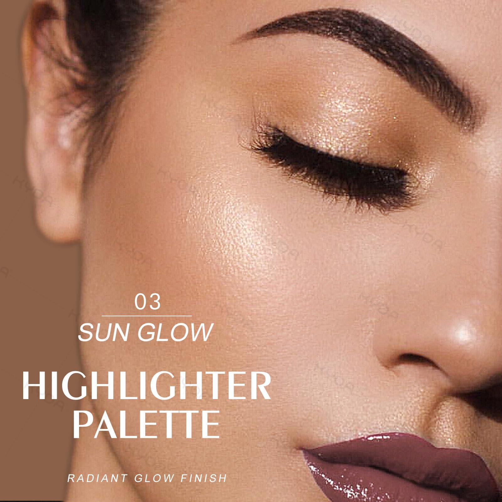 KYDA Face Highlighter Palette, High Glossy Face Illuminator Palette, Narutal Glow Finish, Pearl Shimmer Smooth Baked Powder, Lasting Sparkling Highlighter Makeup-SUN GLOW - Image 3