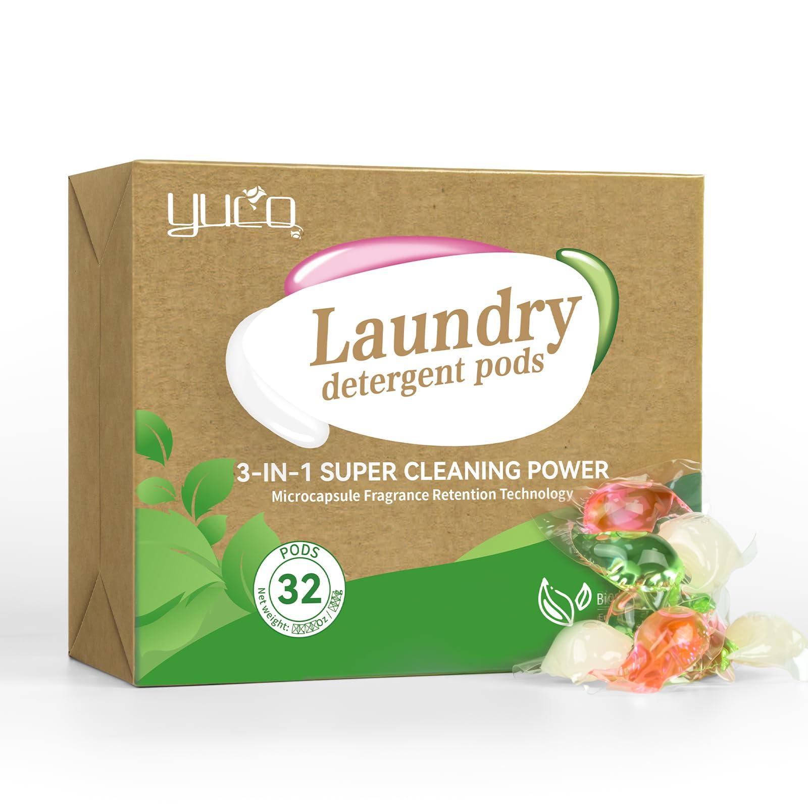 YUCO Pods Laundry Detergent Hypoallergenic, 3IN1 Super Cleaning Power, Microcapsule Fragrance Retention Technology (Forest Scent,1 Box of 32 Pod,Net 15g/pod,Net 480g) - Image 6