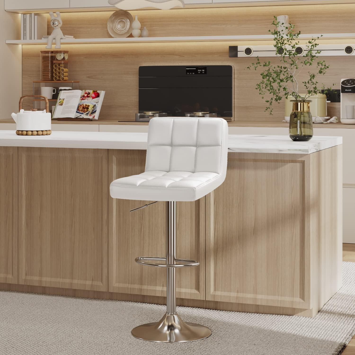 Furmax Bar Stools Modern Pu Leather Swivel Adjustable Hydraulic Bar Stool Square Counter Height Stool Set of 2 (White) - Image 8