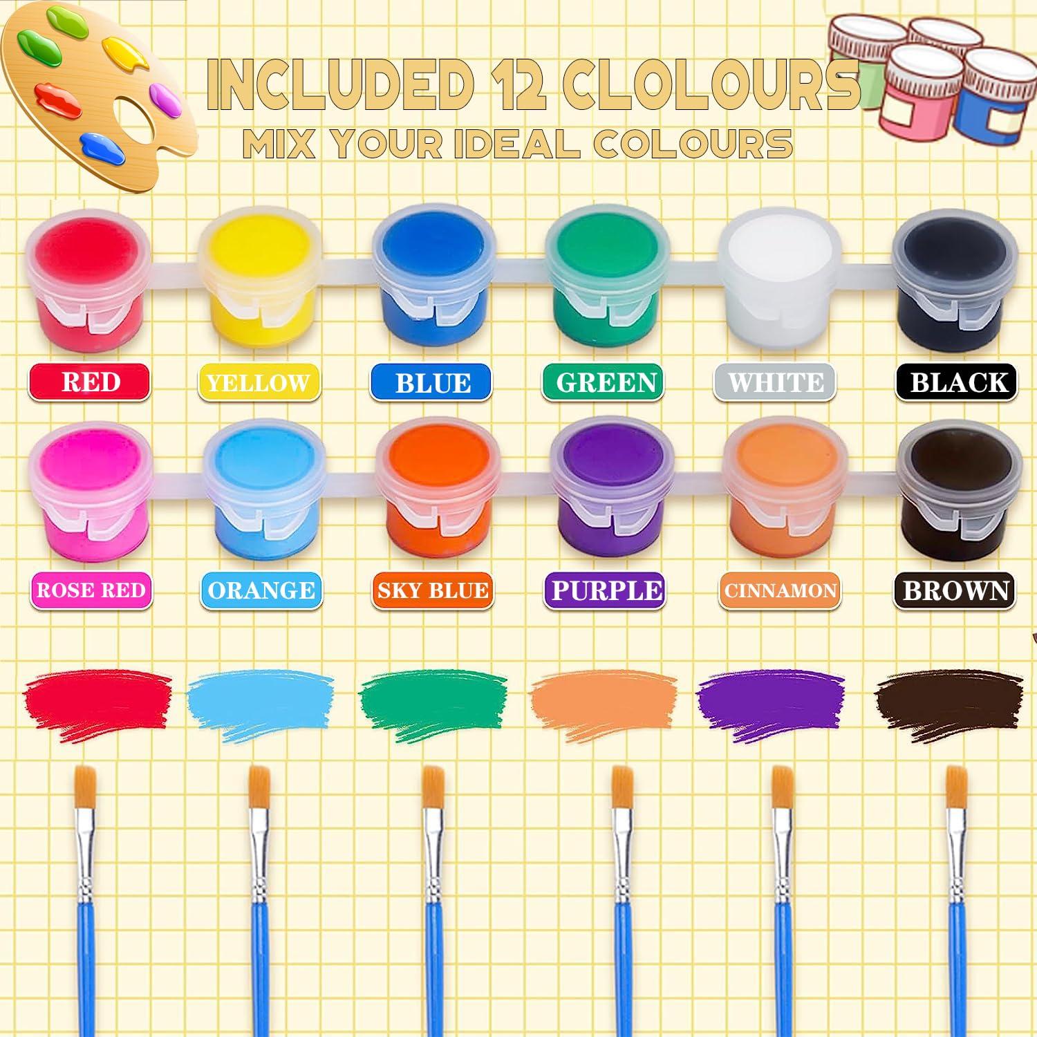 280 Pcs Washable Acrylic Paint for Kids Arts and Crafts, 20 Gouache Watercolor Paint Sets of 12 Colors for Party Classroom Painting Supplies, 20 Flat and 20 Pointed Brushes (COLOR-1) - Image 3
