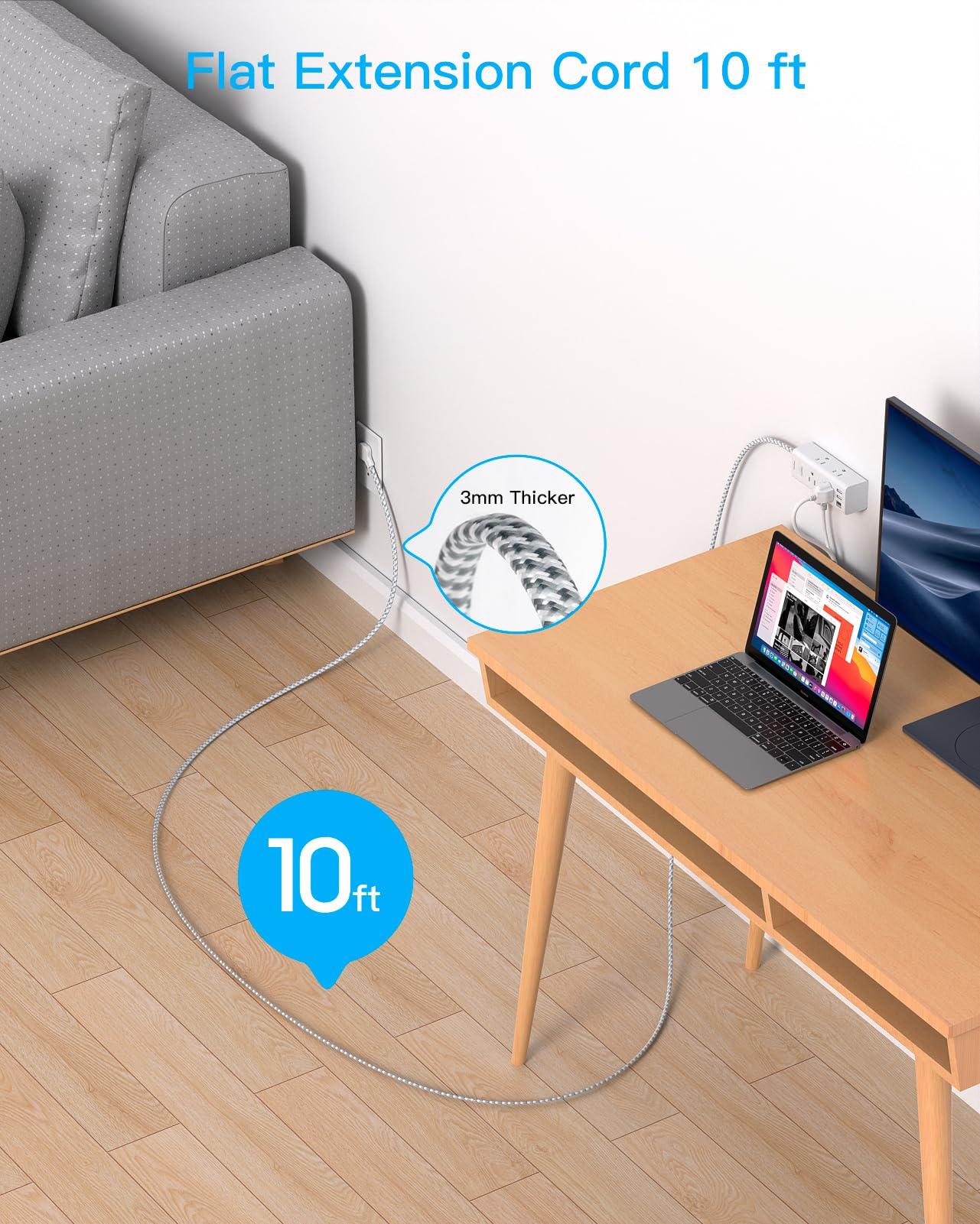 10 Ft Power Strip Surge Protector - One Beat 6 Widely Outlets with 3 USB Ports(1 USB C), 3 Sided Outlet Extender, Flat Plug Extension Cord, Wall Mount Power Strip for Home Office Travel College Dorm - Image 2