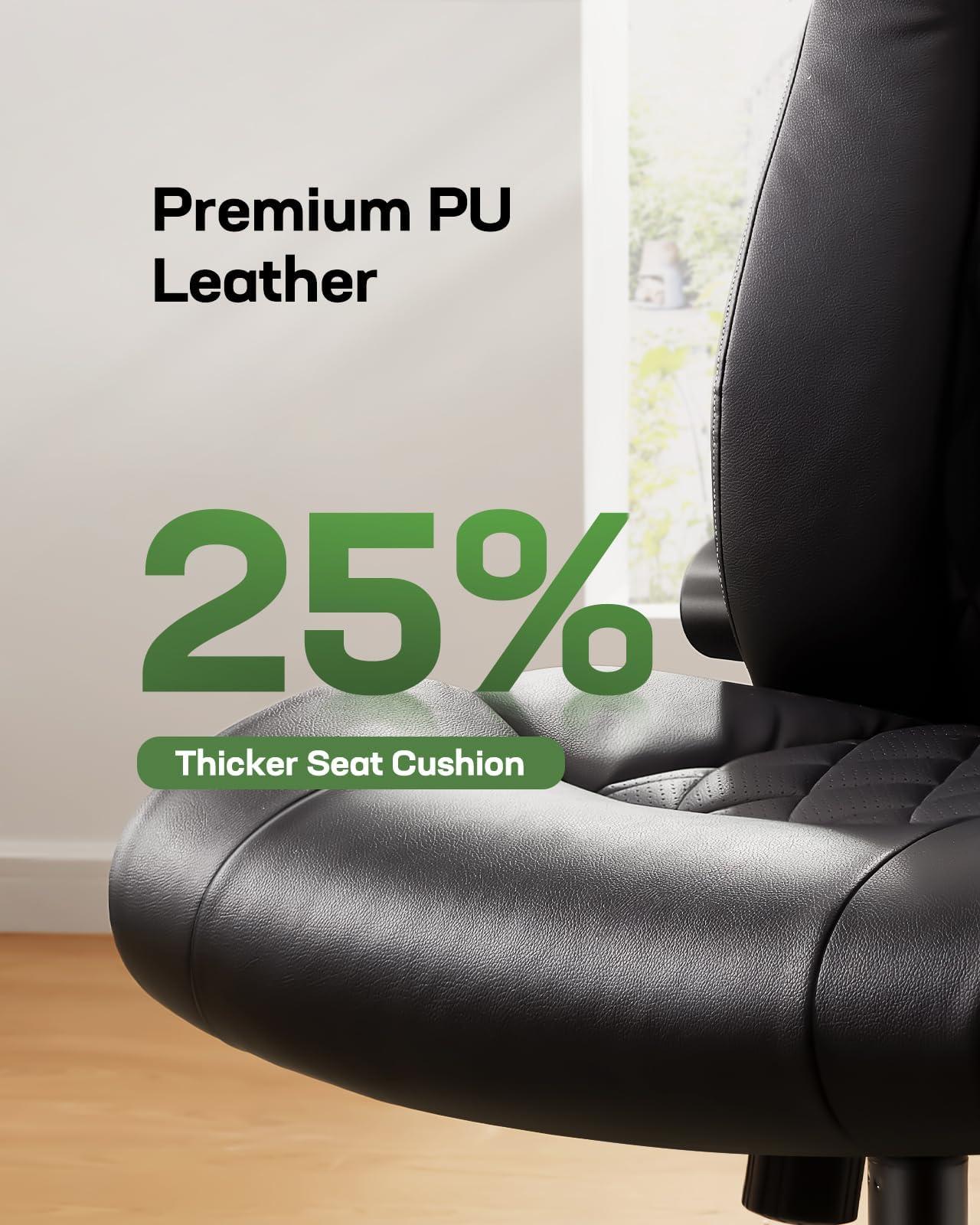 Marsail Executive Office Chair with Flip-up Armrests,PU Leather Ergonomic Desk Chair Height-Adjustable Swivel Rolling Computer Desk Chair,Black - Image 3