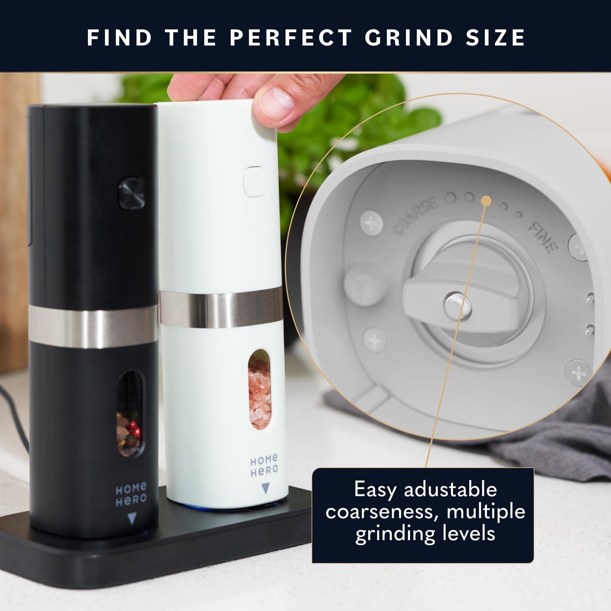 Home Hero Electric Salt and Pepper Grinder Set - Automatic Salt and Pepper Grinder Set Rechargeable. Electronic Salt and Pepper Shakers with LED Light, Electric Pepper Grinder & Salt Grinder, Set of 2 - Image 3