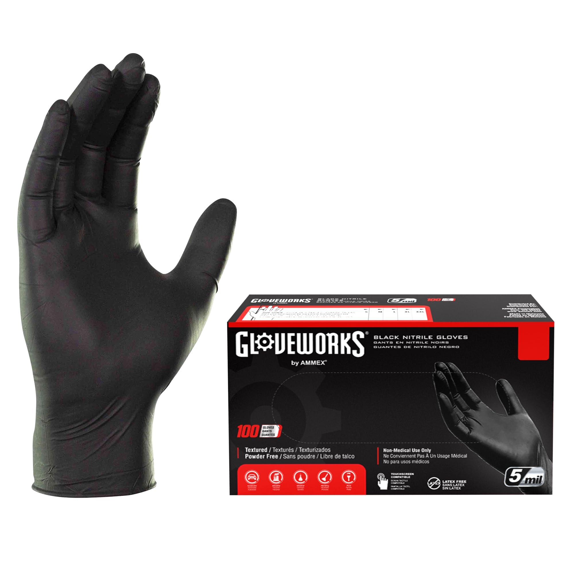 GlovePlus GLOVEWORKS Industrial Black Nitrile Gloves, Case of 1000, 5 Mil, Size Large, Latex Free, Powder Free, Textured, Disposable, Food Safe, GPNB46100