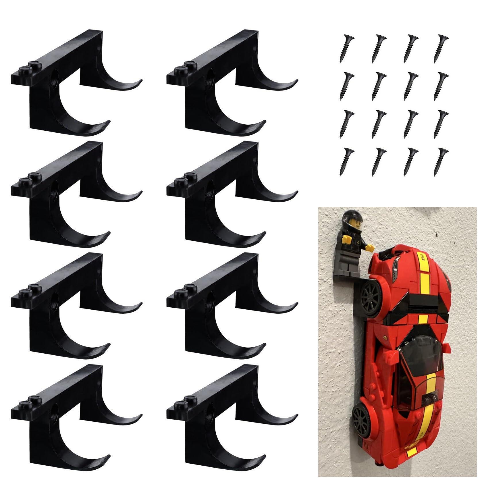 8 Pcs Wall Mount Fit for Any Lego Speed Champions Sets, Wall Bracket for Lego Speed of Champions Brick Cars with a Base for The Pilot/ Figure, Display Collectible Cars by Wheels on Wall, Black