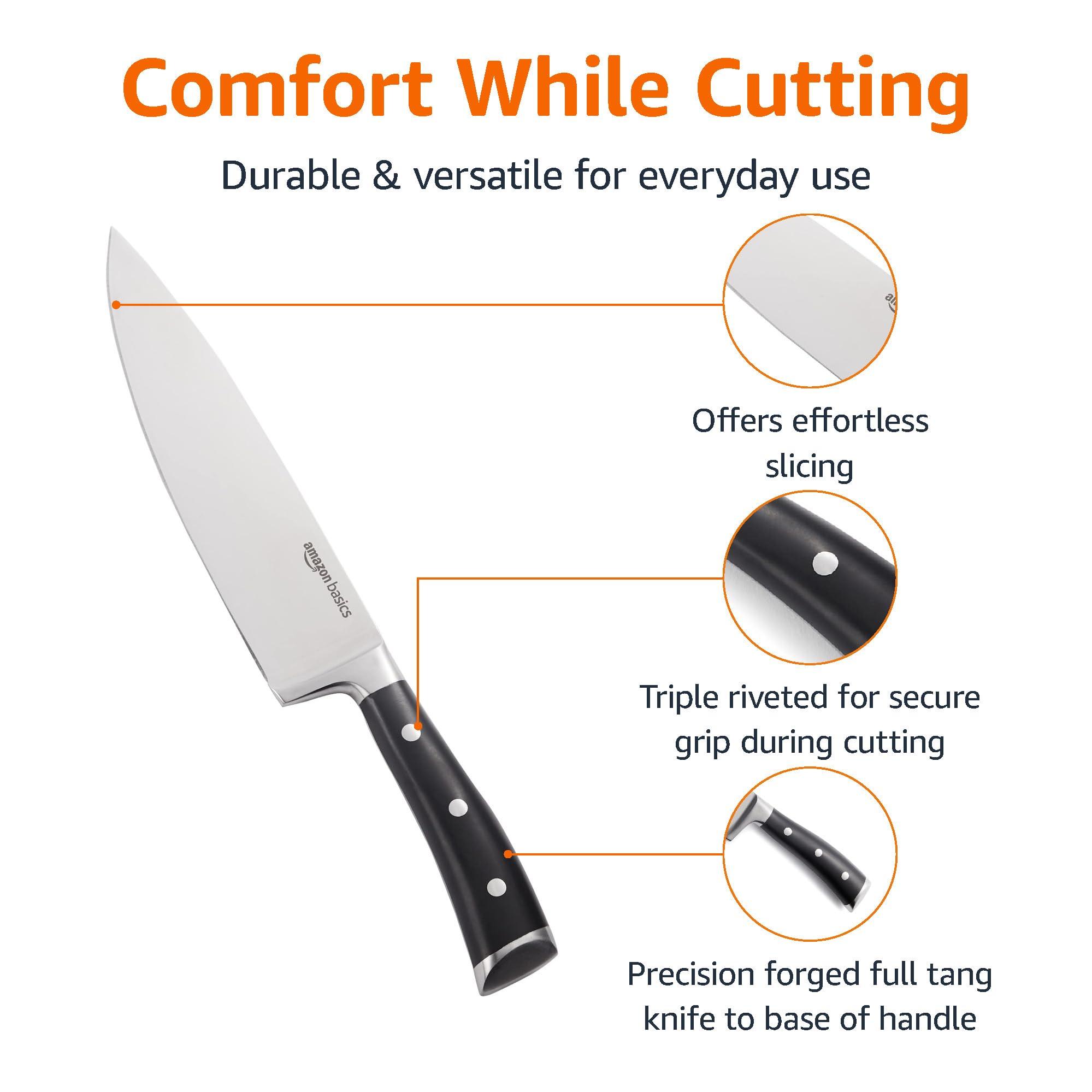 Amazon Basics Classic 8-inch Full Tang Stainless Steel Chef's Knife with Three Rivets, Silver - Image 3