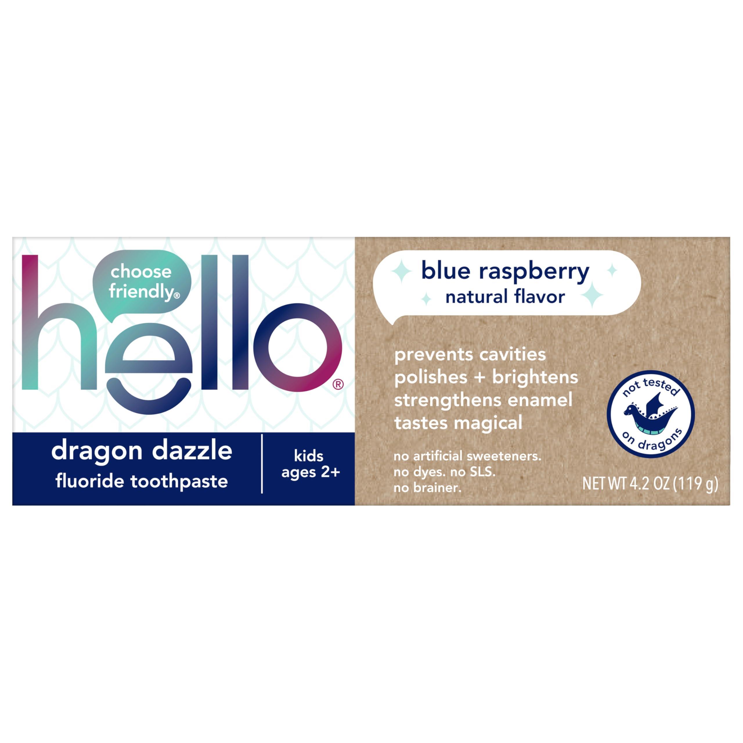 hello Dragon Dazzle Blue Raspberry Kids Toothpaste, Fluoride Toothpaste, Ages 2+, No Artificial Sweeteners, No SLS, Gluten Free, Vegan, Pack of 3, 4.2 OZ Tubes - Image 5