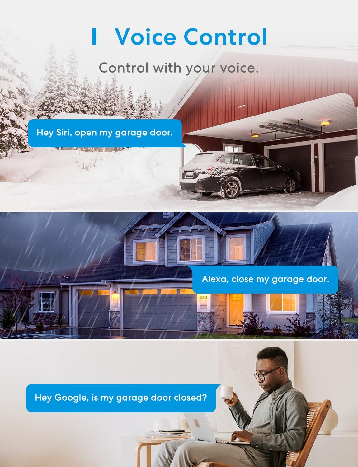 meross Smart Garage Door Opener Remote, Compatible with Apple HomeKit, Amazon Alexa, Google Assistant, SmartThings, Multiple Notification Modes, No Hub Needed - Image 3