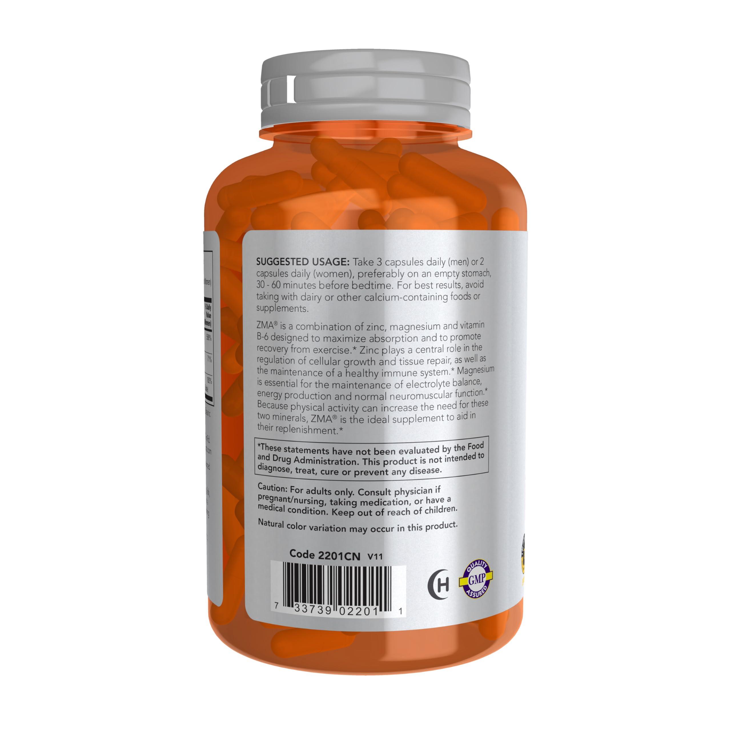 NOW Foods Sports Nutrition, ZMA (Zinc, Magnesium and Vitamin B-6), Enhanced Absorption, Sports Recovery*, 180 Capsules - Image 2