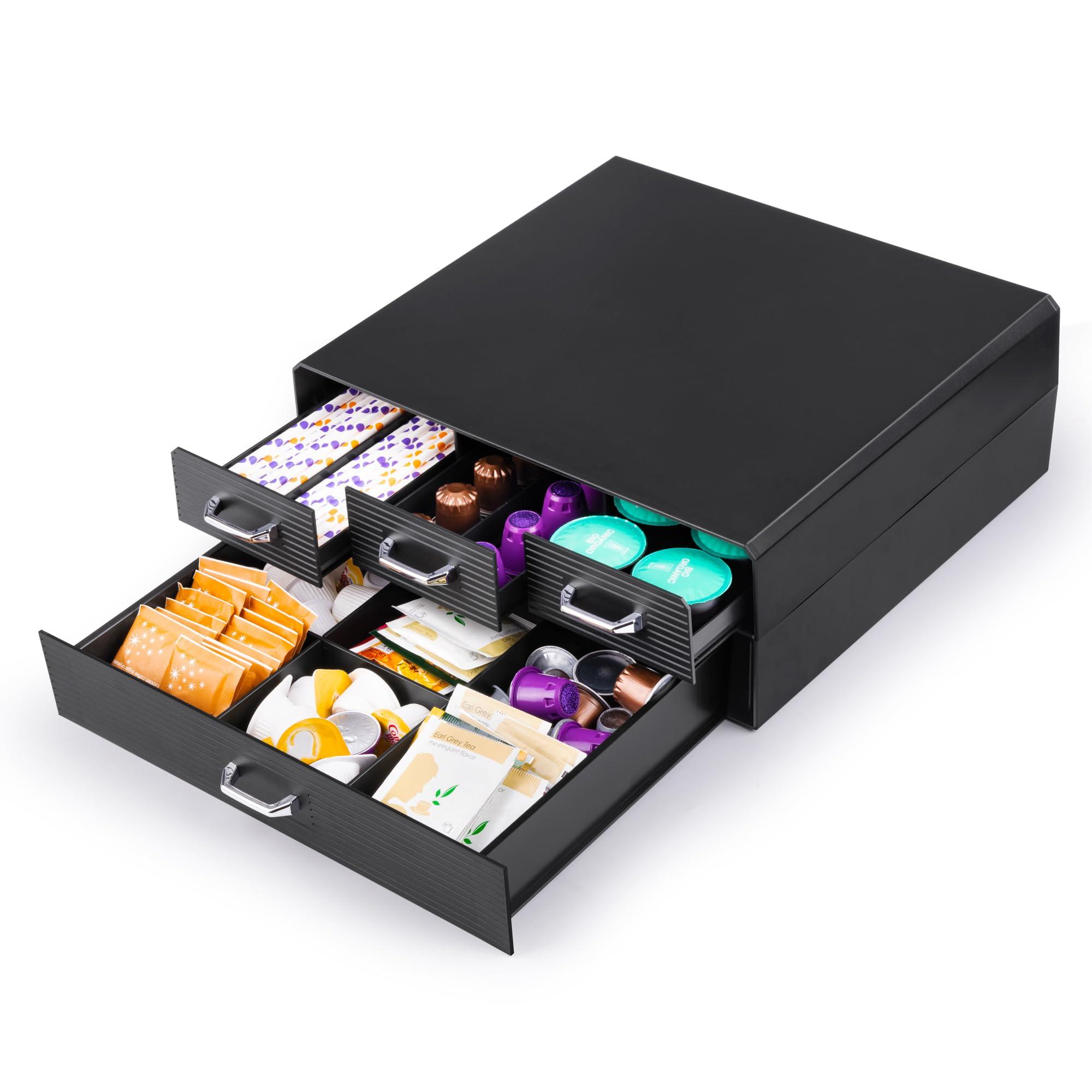 SZQINJI Coffee Pod Organizer 72/96 Pods Coffee Capsule Holder 2-Tier Coffee Pod Storage 4-Drawer Compact, Compatible with Keurig K-cup & Nespresso Capsule