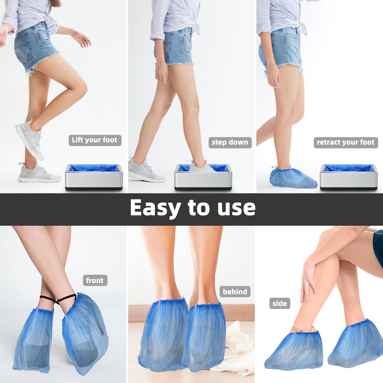 Blemoacha Automatic Shoe Covers Dispenser,200 Pcs Shoe Cover Indoors Disposable,Booties for Portable Machine Fits One Size,Shoes Cover Protect Floor for House, Office, Silver - Image 4