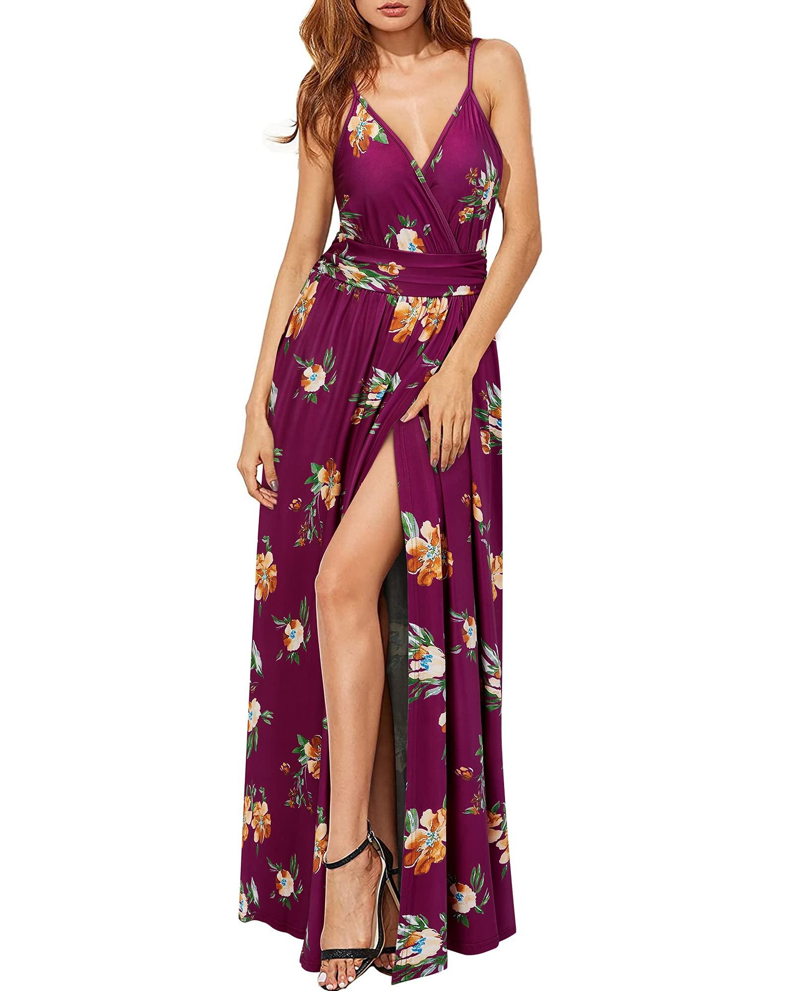 Newshows Women Summer 2025 Maxi Dress Vacation Floral Spaghetti Strap Spring Casual Boho Split Beach Long Flowy Sundress - Image 3