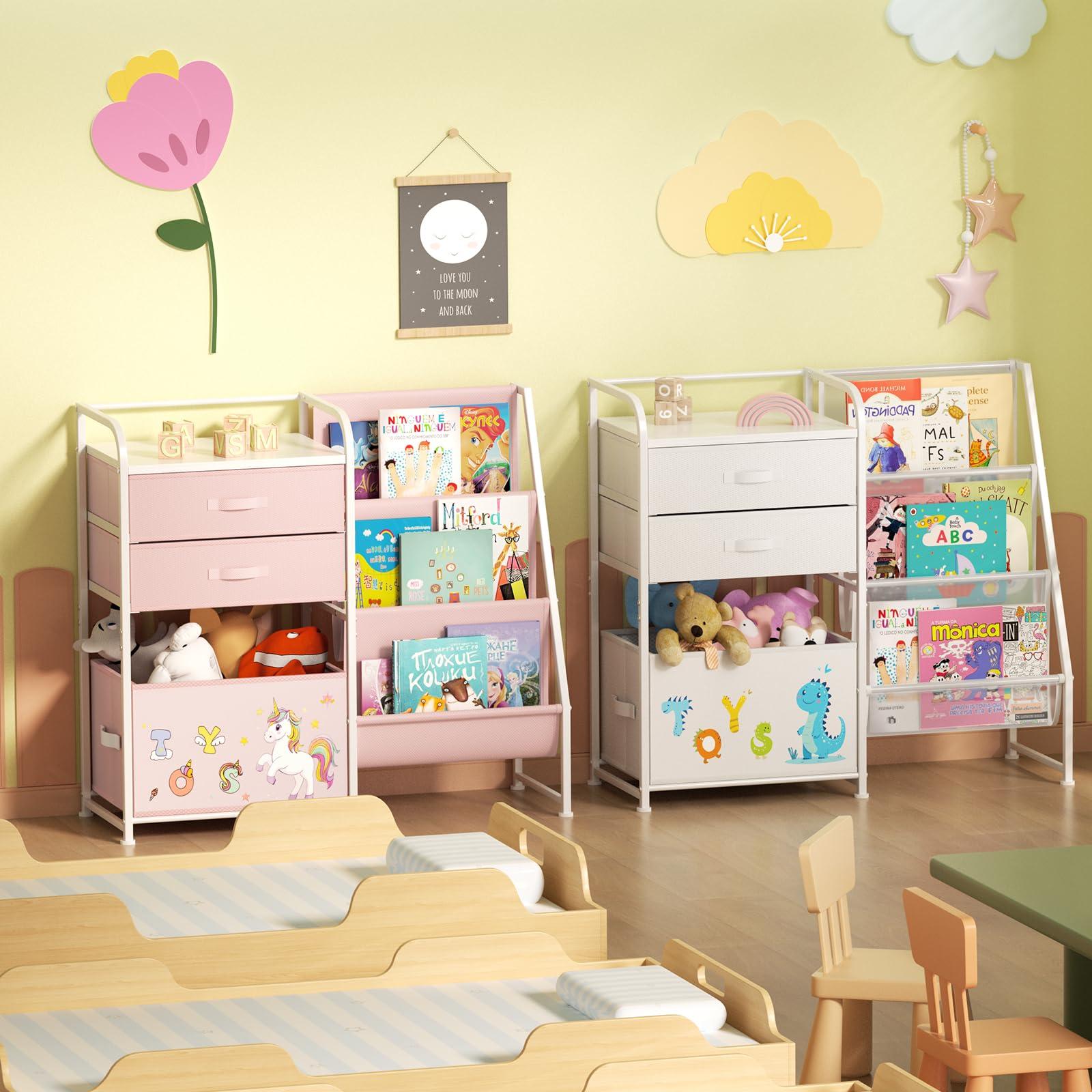BBLIKE Kids Bookshelf and Toy Storage Organizer - 3 Tier Book Shelf with Movable Toy Box for Kids Rooms, Ideal Bookcase and Toy Organizer with 2 Drawers for Playroom, Bedroom, Nursery, White - Image 7