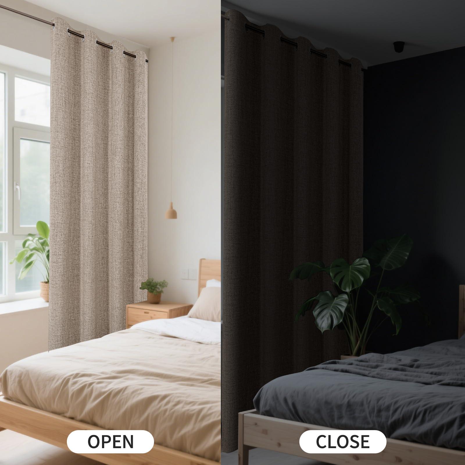 CUCRAF 100% Blackout Window Curtains 84 inches Long 2 Panels Set, Faux Linen Look Thermal Insulated Grommet Drapes, Room Darkening Curtain for Bedroom Living Room(W52 x L84 Inch, Light Khaki) - Image 2