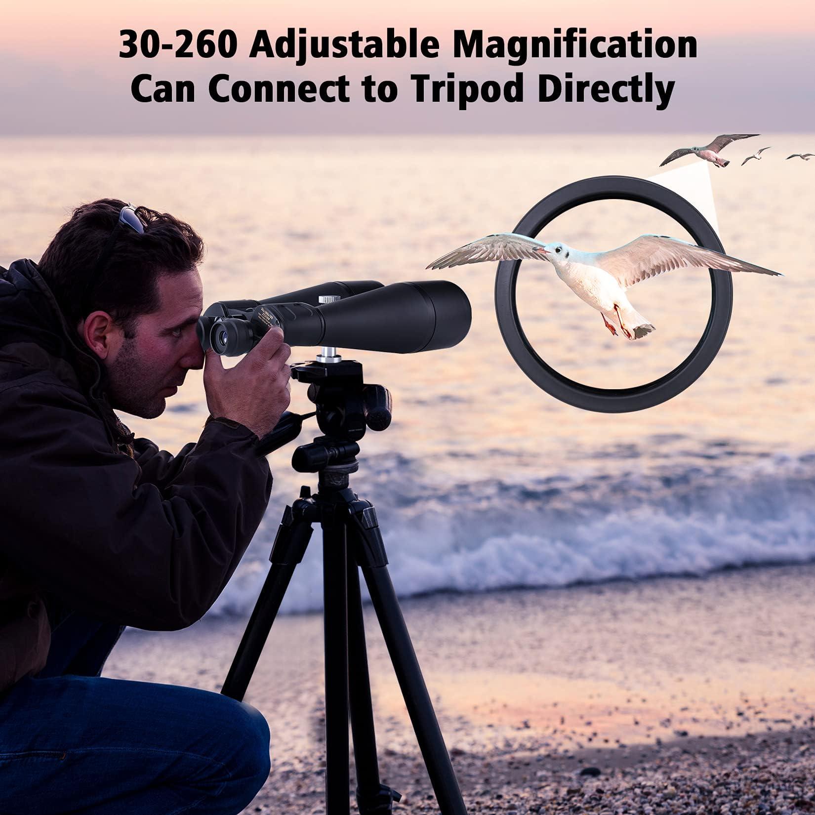 30-260X80 High Power Binoculars for Adults, Outdoor Long Range Binoculars for Birdwatching Hunting Stargazing Travel with Tripod Adapter and Carrying Case (Black, 30-260X80) - Image 2