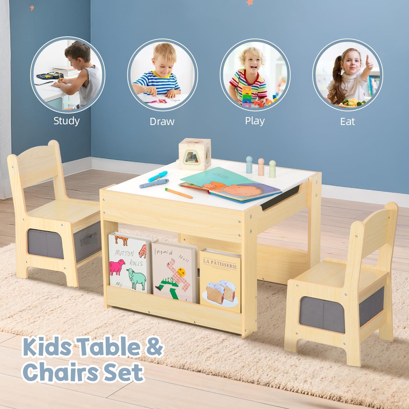 OOOK Kids Table and Chairs Ages 3-7, 4 in 1 Toddler Desk and Chair Set with Whiteboard, Blackboard, Storage Drawer and Book Rack. Toddler Activity Table for Kids Room, Nursery and Playroom - Image 8