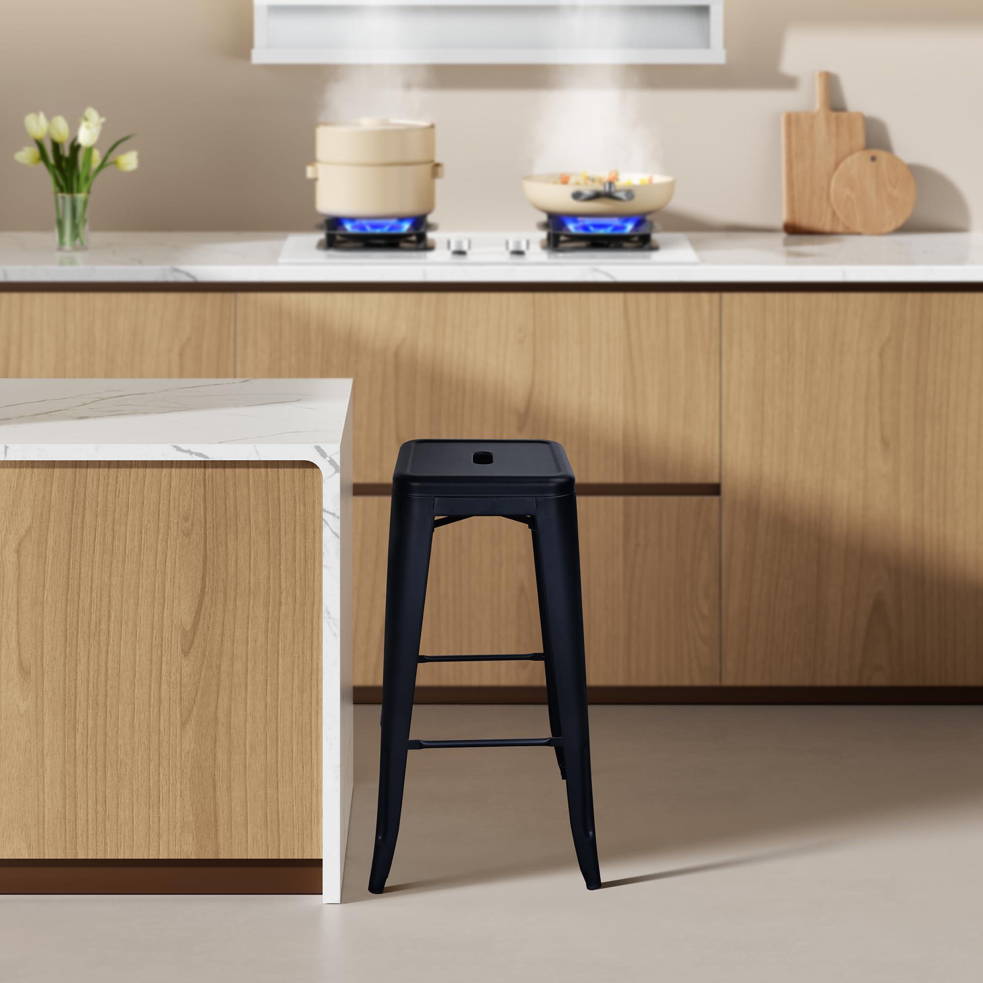 Elevon 30 Inches Metal Bar Stools, High Backless Stools, Indoor Outdoor Stackable Kitchen Stools, Set of 4, Black - Image 2