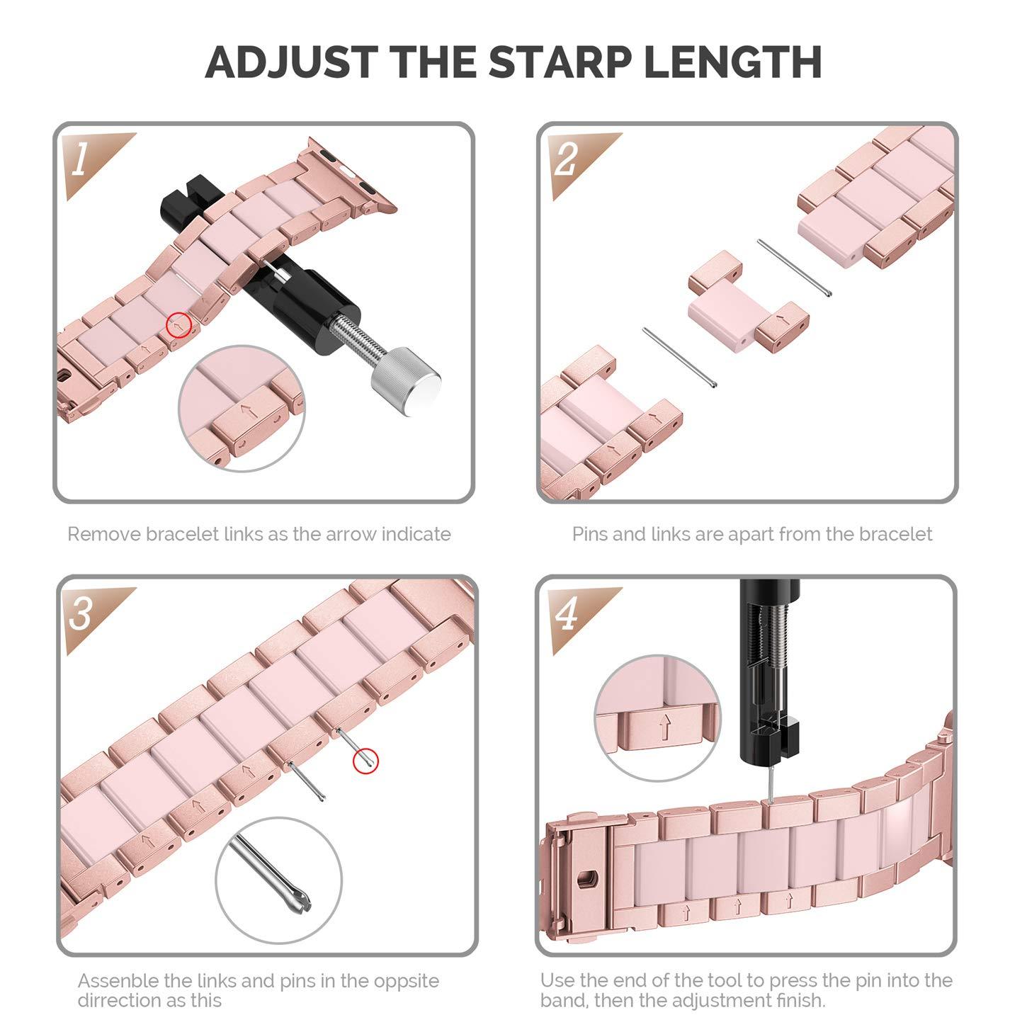 Wearlizer Rose Pink Compatible with Apple Watch Band 38mm 40mm 41mm Womens Mens Replacement, Stainless Steel Strap Fashion Resin Wristband Sleek Bracelet Metal iWatch Ultra2/SE/10/9/8/7/6/5/4/3/2/1 - Image 7